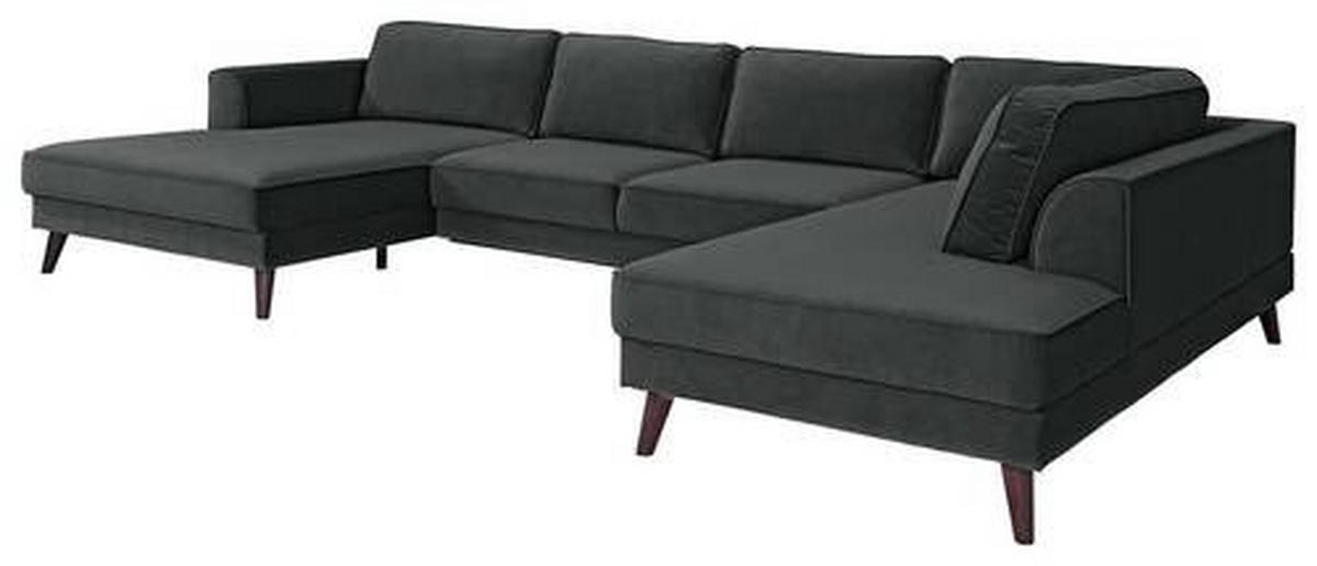 WOHNLANDSCHAFT in Velours Anthrazit  - Wengefarben/Anthrazit, Modern, Holz/Textil (169/348/201cm) - Trendmanufaktur