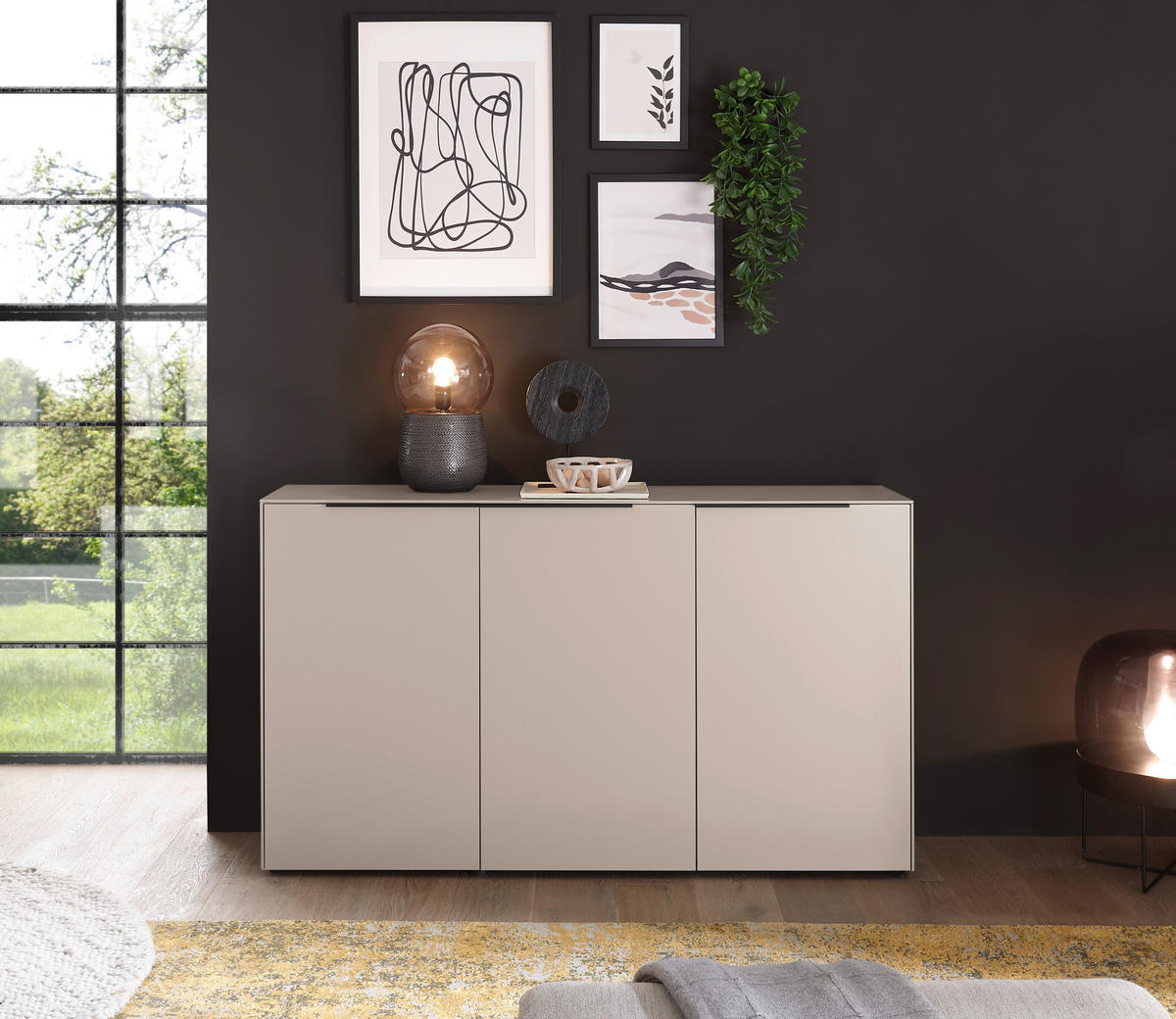 KOMMODE , 150/87/38 cm,  - Kaschmir/Schwarz, Design, Holzwerkstoff/Kunststoff (150/87/38cm) - Voleo