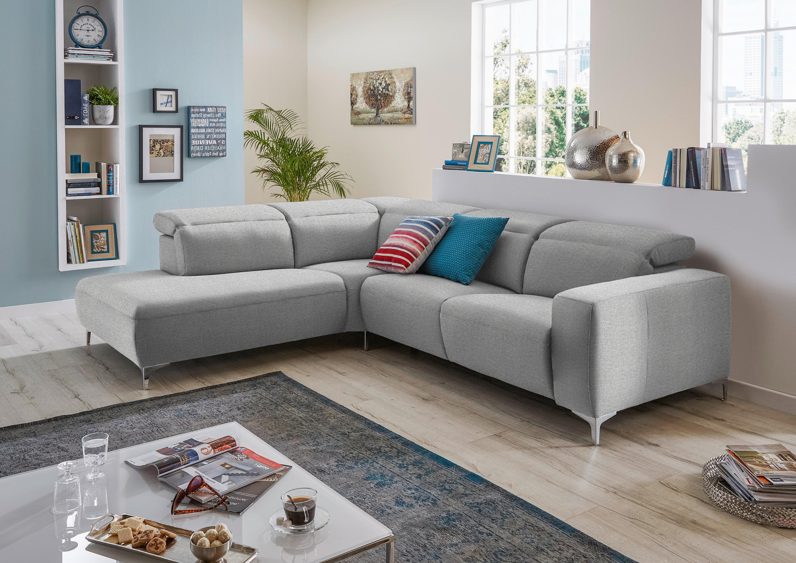 ECKSOFA Hellgrau Flachgewebe  - Hellgrau, Design, Textil/Metall (290/238cm) - Pure Home Lifestyle