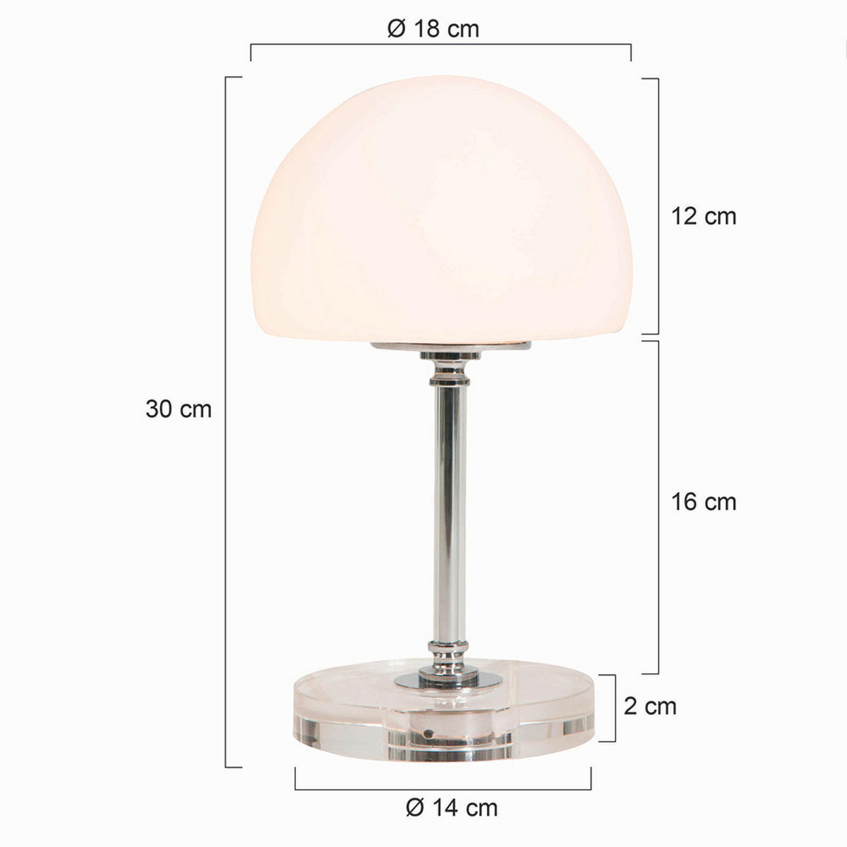 TISCHLEUCHTE 18/30 cm   - Chromfarben/Weiß, KONVENTIONELL, Glas/Metall (18/30cm)