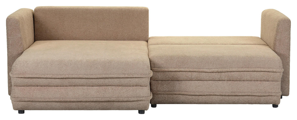 ECKSOFA Hellbraun Plüsch Zierkissen, Rückenkissen, Bettkasten, Schlaffunktion, Rücken echt, Liegefläche im Originalstoff  - Hellbraun/Beige, MODERN, Kunststoff/Textil (246/178cm) - Carryhome
