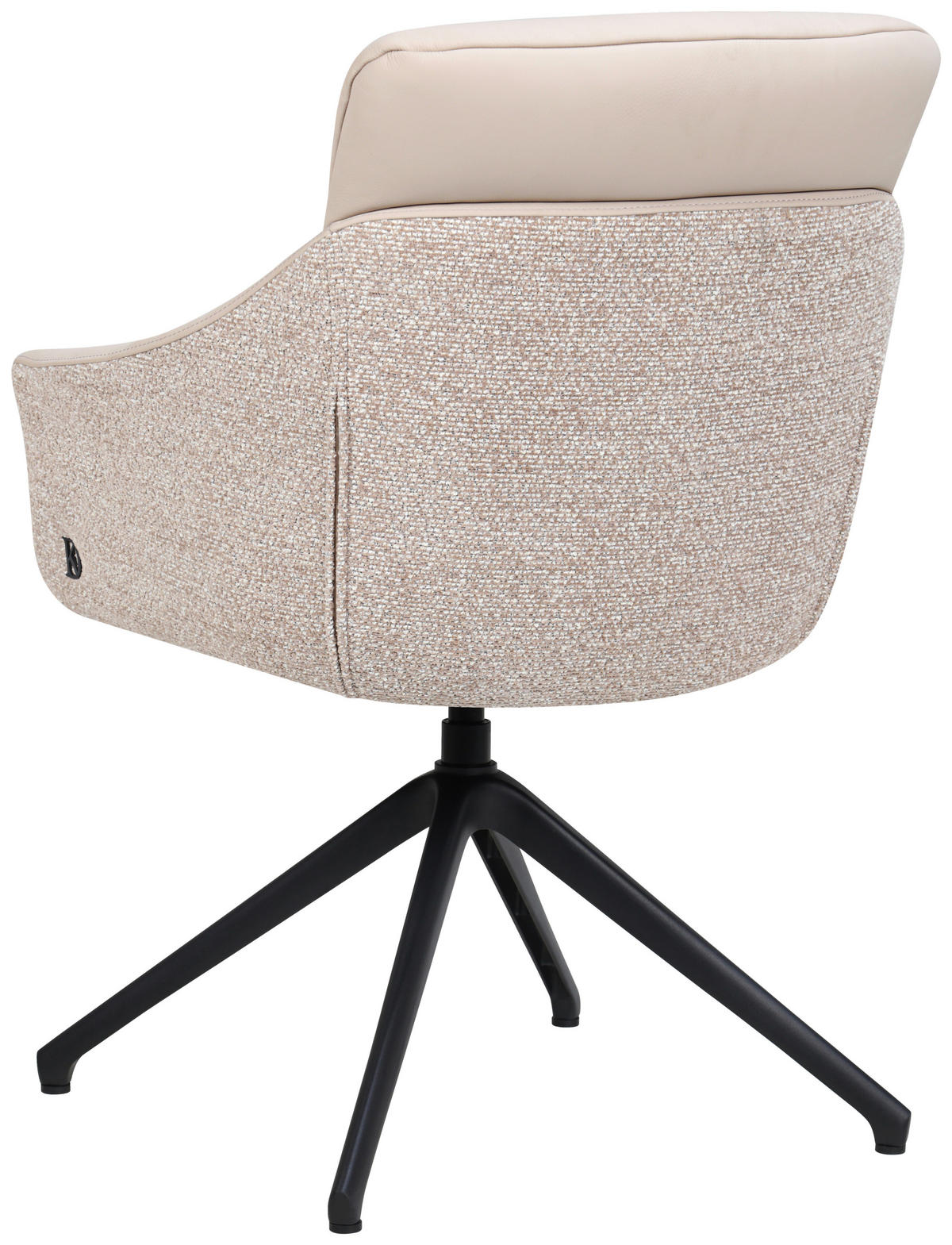 ARMLEHNSTUHL  Sitzfläche 360° drehbar, inklusive Armlehnen, automatische Rückholfunktion Webstoff Echtleder  - Beige/Schwarz, Design, Leder/Textil (62/85,5/65cm) - Dieter Knoll