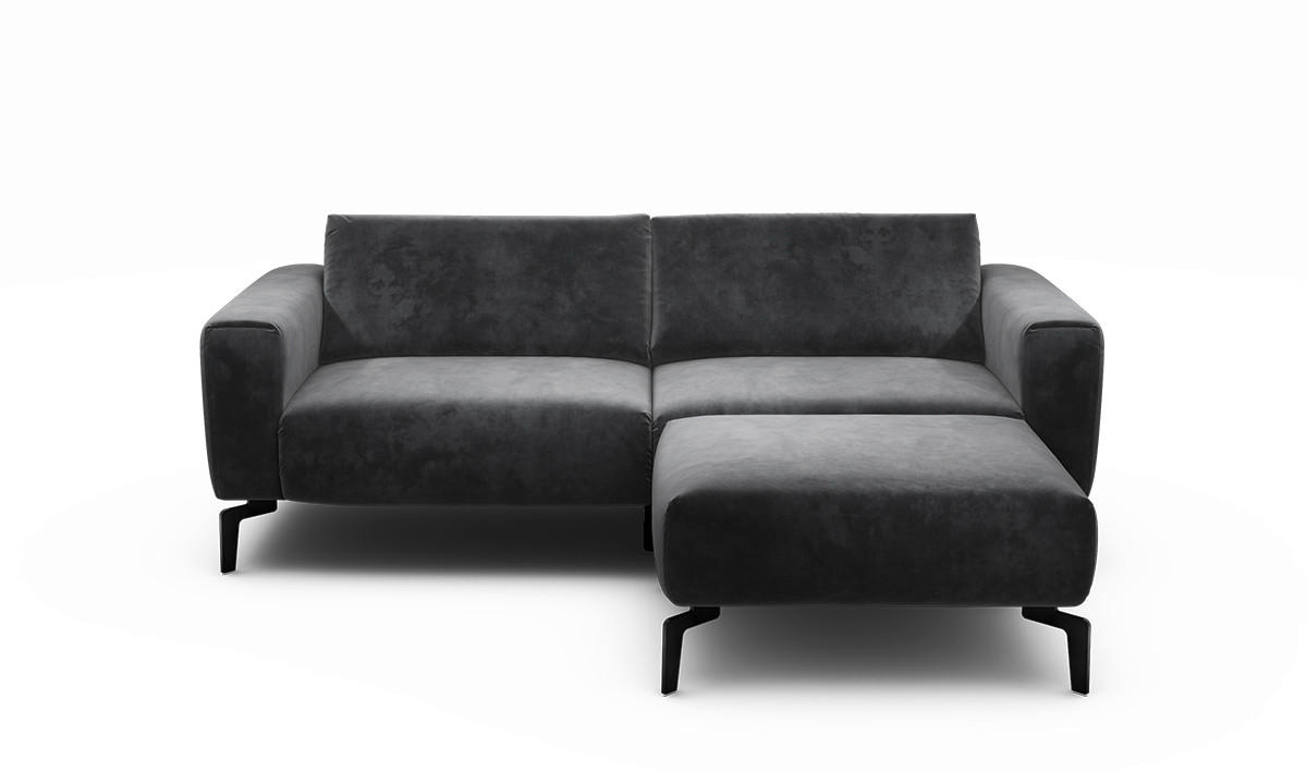 2,5-Sitzer inkl. Hocker Samt Anthrazit  - Anthrazit/Schwarz, Design, Textil/Metall (220/86/86-94cm) - SENSOO