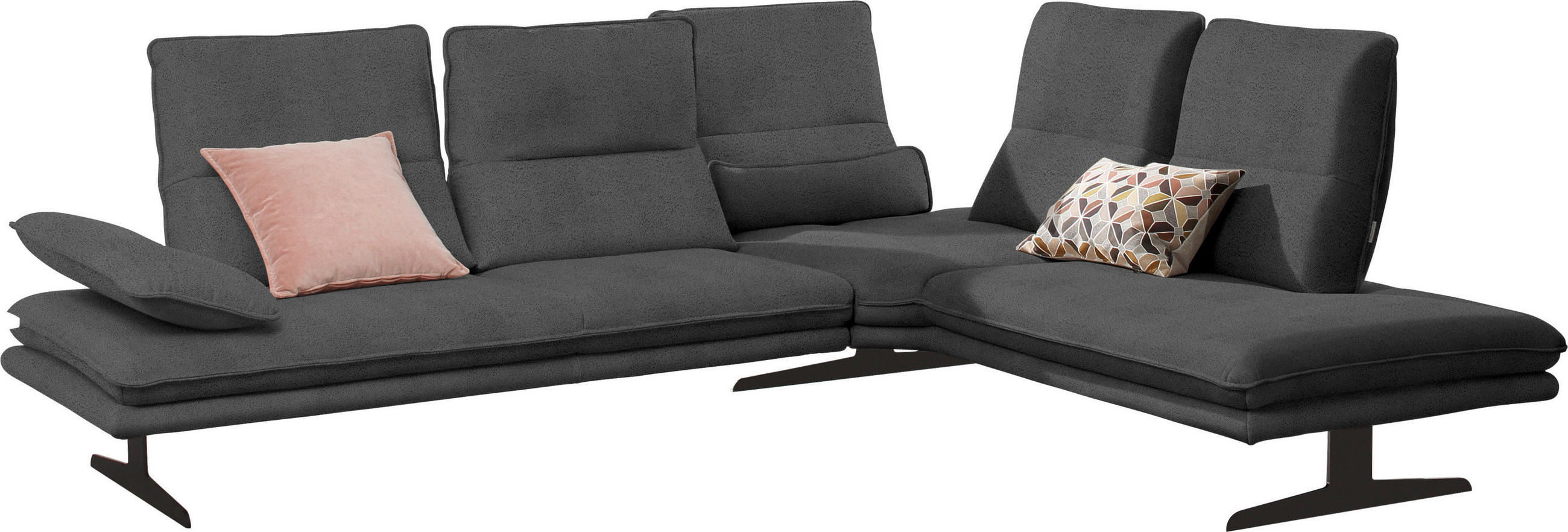 ECKSOFA in Mikrofaser Anthrazit  - Anthrazit/Schwarz, Design, Textil/Metall (284/224cm) - Chilliano