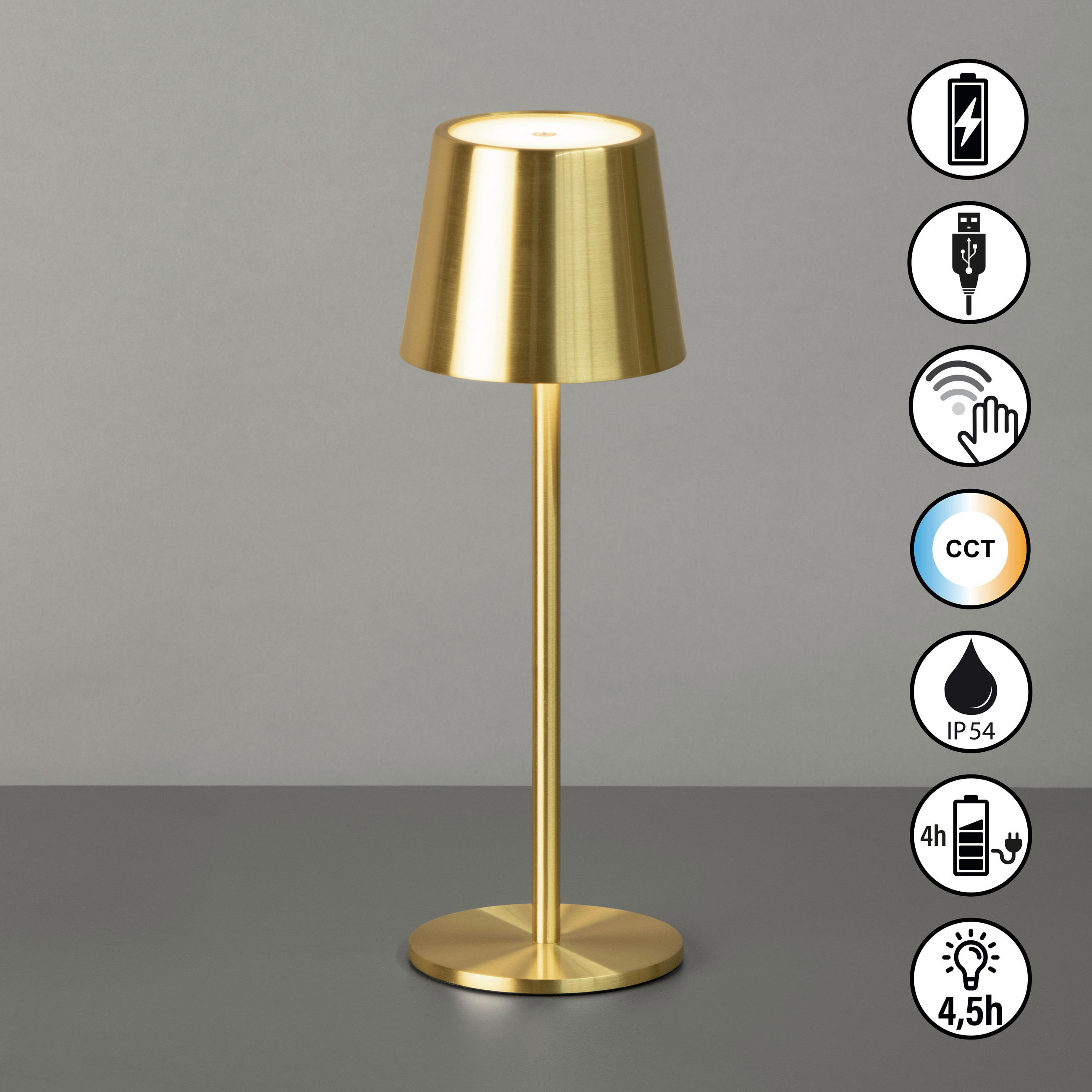 STOLNÍ LAMPA NA BATERIE, 9/27,5 cm  - barvy mosazi, Konvenční, kov (9/27,5cm)