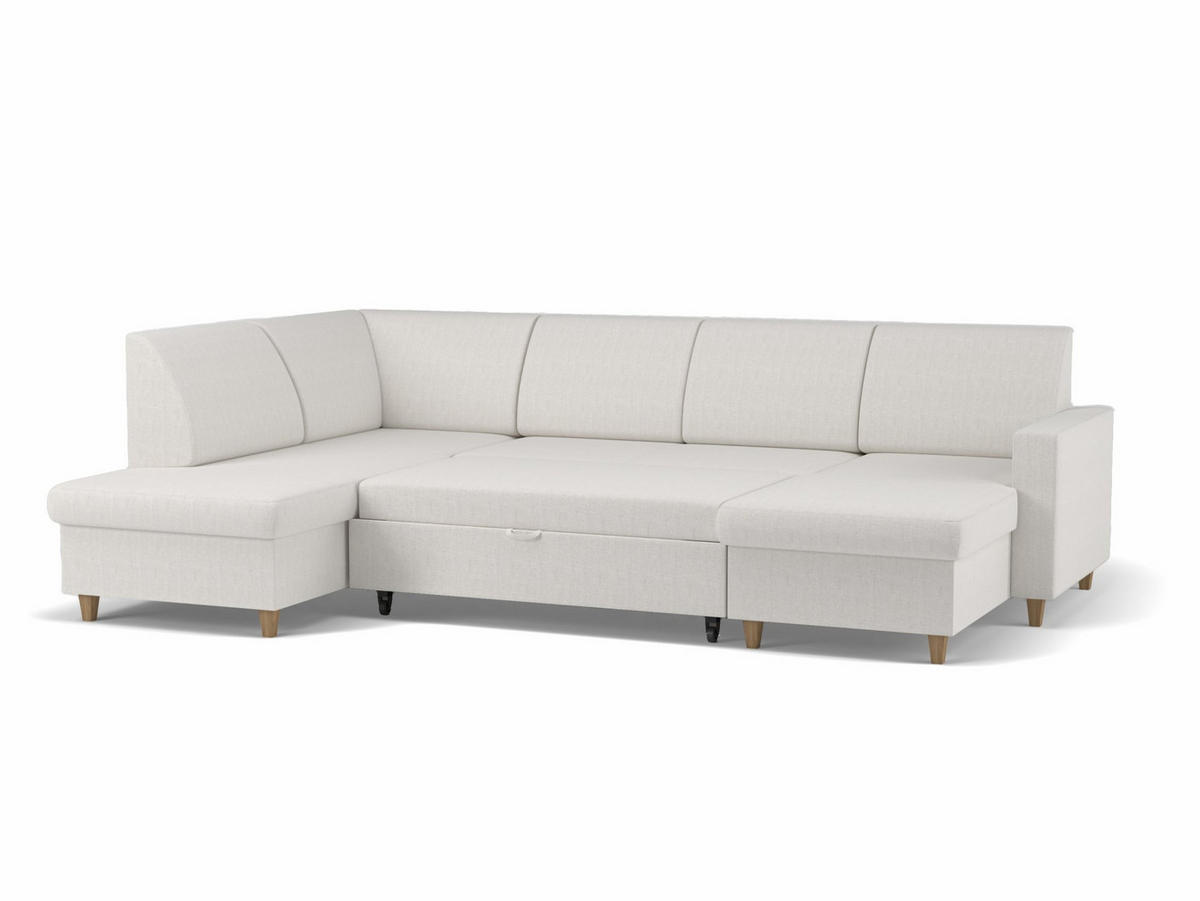 WOHNLANDSCHAFT NIKAS Creme Bouclé  - Buchefarben/Creme, Design, Holz/Textil (310/198/145cm) - MID.YOU