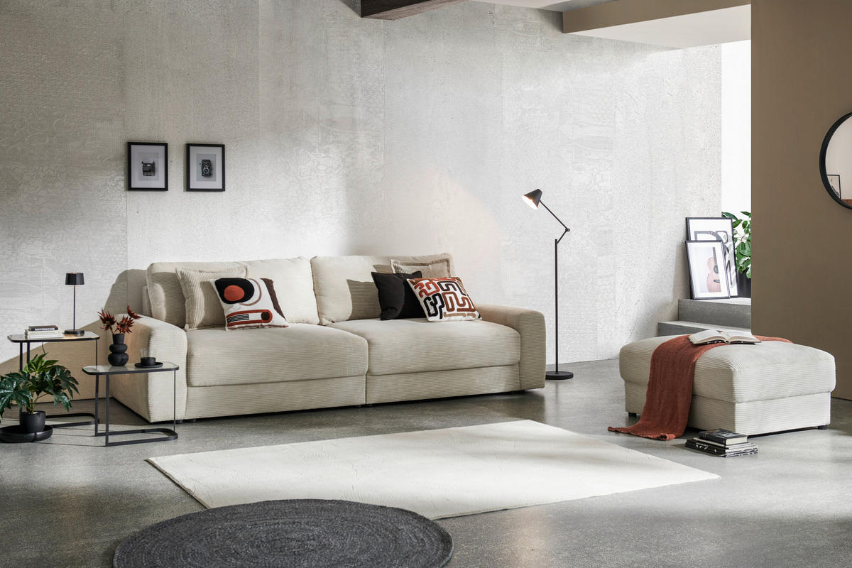 BIGSOFA Cord Creme  - Creme/Schwarz, MODERN, Kunststoff/Textil (278/93/112cm) - Carryhome