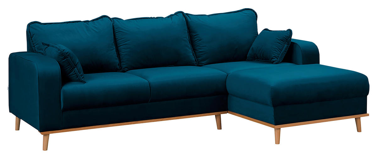 ECKSOFA Mikrofaser Blau  - Wengefarben/Blau, Design, Holz/Textil (230/150cm) - Livetastic