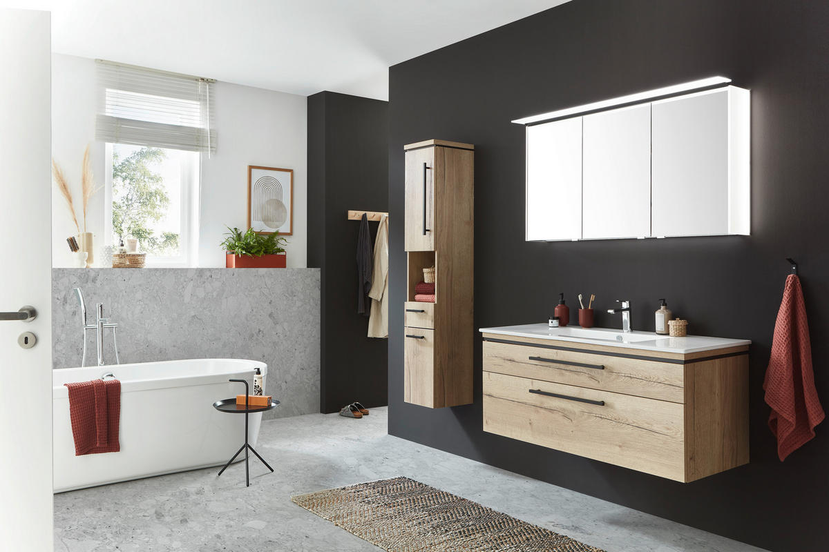 BADEZIMMER  in 123 cm  - Eichefarben/Weiß, MODERN, Glas/Keramik (123cm) - Novel