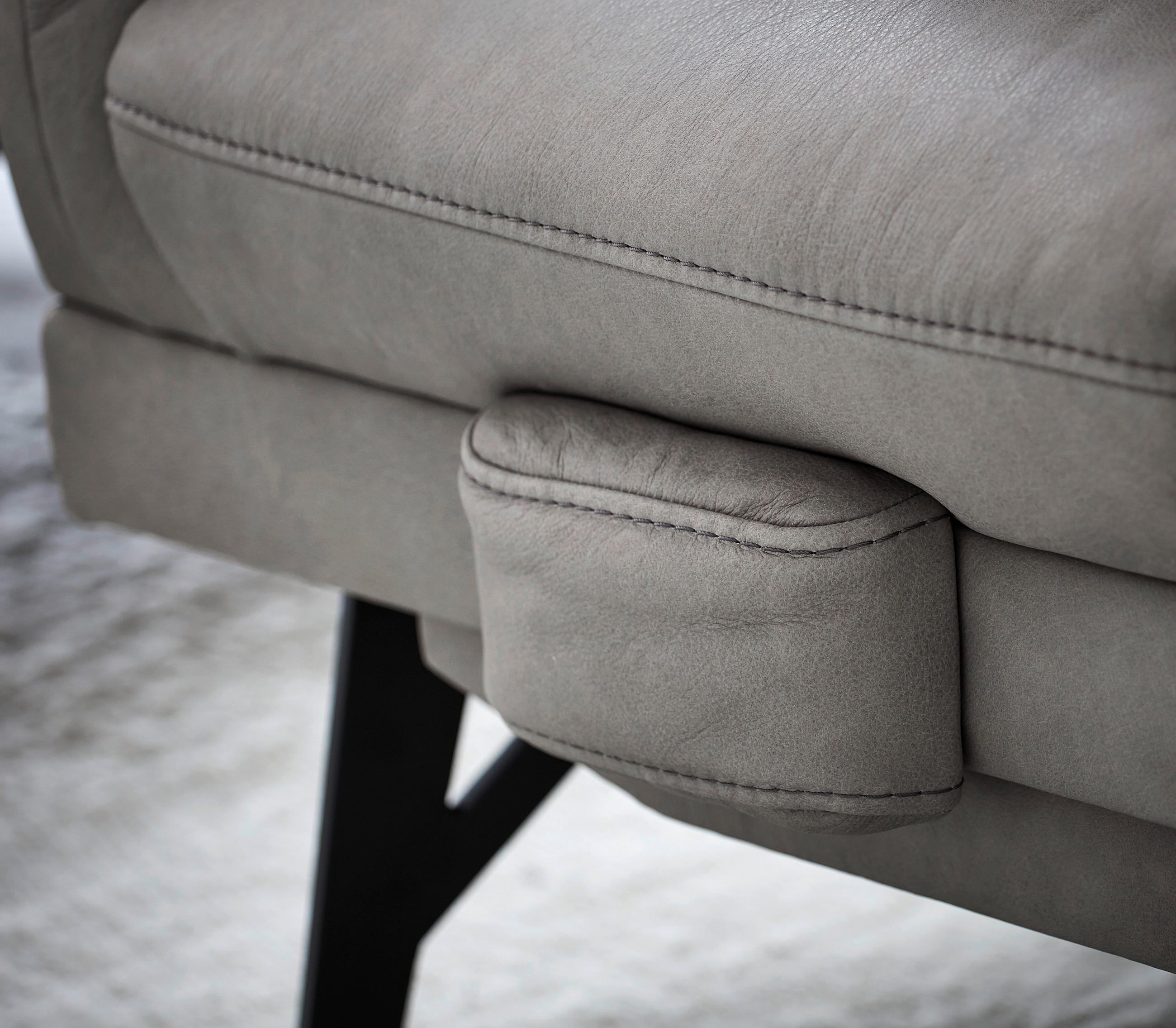 Thumbnail - Joop! Ecksofa Posh, Grau, Leder, Echtleder, Rindleder, 3-Sitzer, Ottomane rechts, L-Form, 308x173 cm, Blauer Engel, Gold...