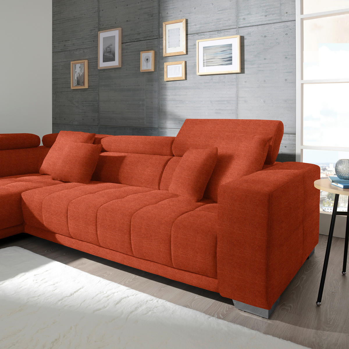 ECKSOFA in Mikrofaser Orange  - Chromfarben/Orange, Design, Textil/Metall (207/301cm) - Xora