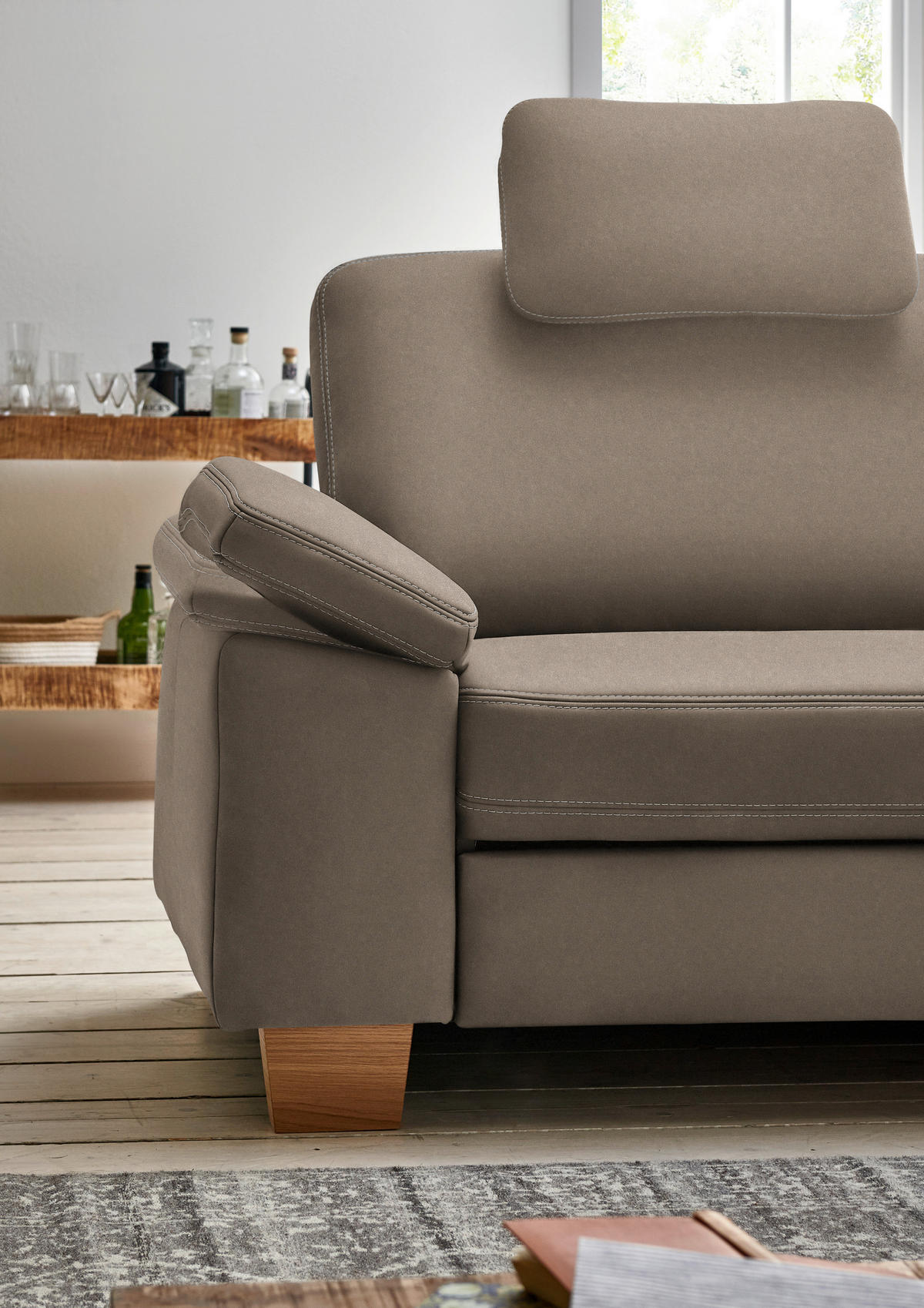 ECKSOFA  in Echtleder Alufarben  274/235 cm  - Eichefarben/Beige, KONVENTIONELL, Leder/Holzwerkstoff (274/235cm) - Beldomo Premium