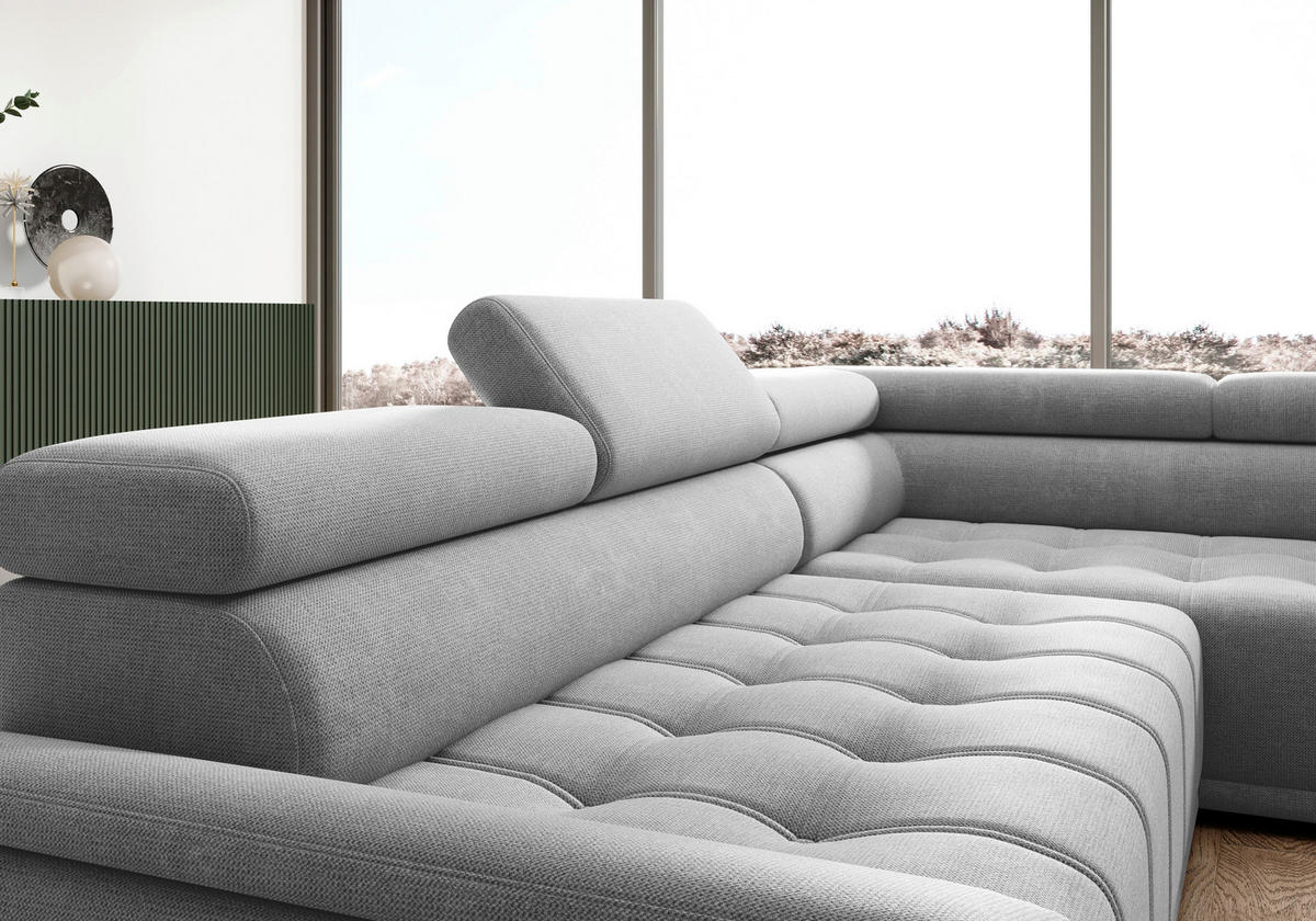 HÖRNSOFFA i chenille, vävt tyg blågrå  - blågrå/svart, Modern, textil/plast (283/106cm) - MID.YOU