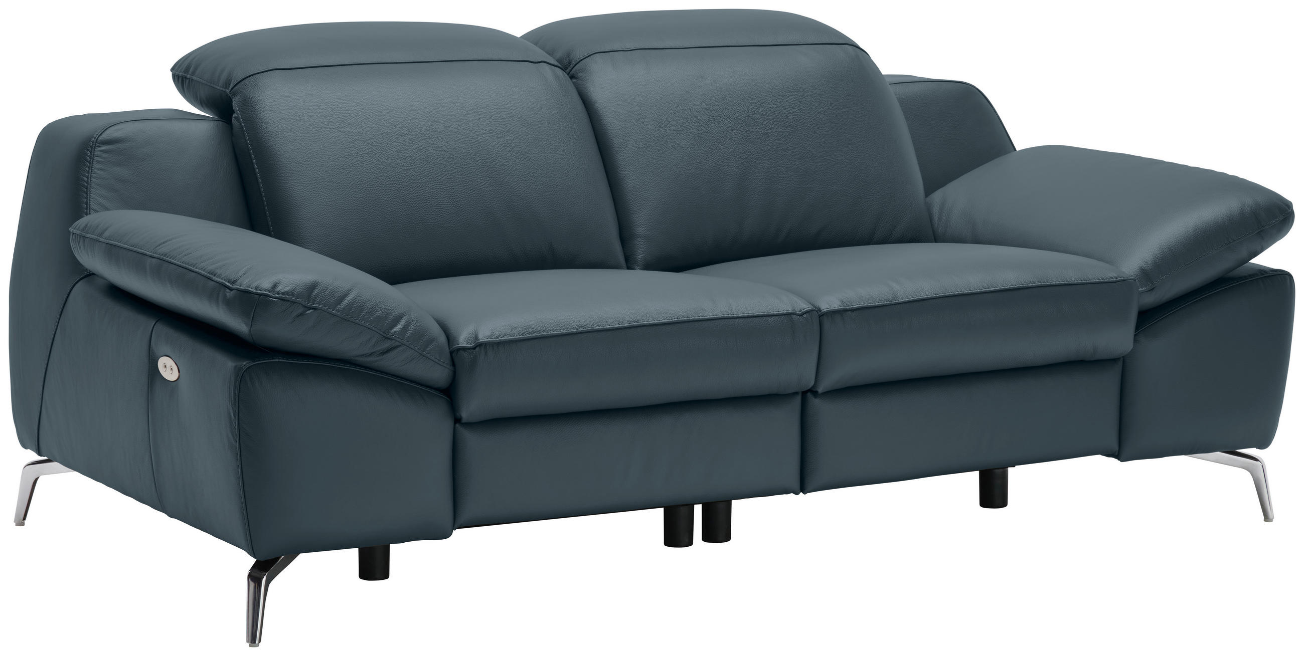 Thumbnail - Celina Home 2-Sitzer-Sofa, Dunkelblau, Leder, Echtleder, Spaltleder, Rindleder, 194x83-99x110 cm, Made in EU, Fußauswahl...