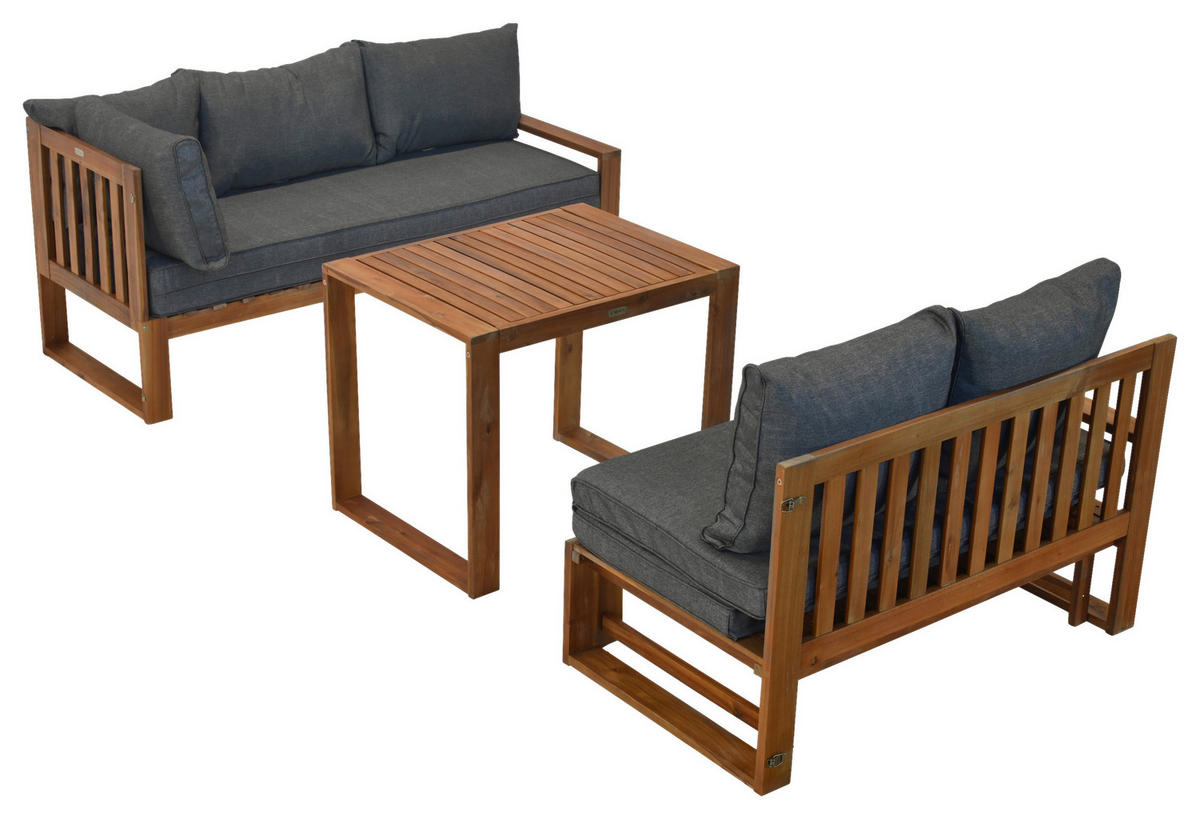 LOUNGEGARNITUR Akazie massiv  - Naturfarben/Grau, MODERN, Holz (182/166/62,5cm) - Gardenson