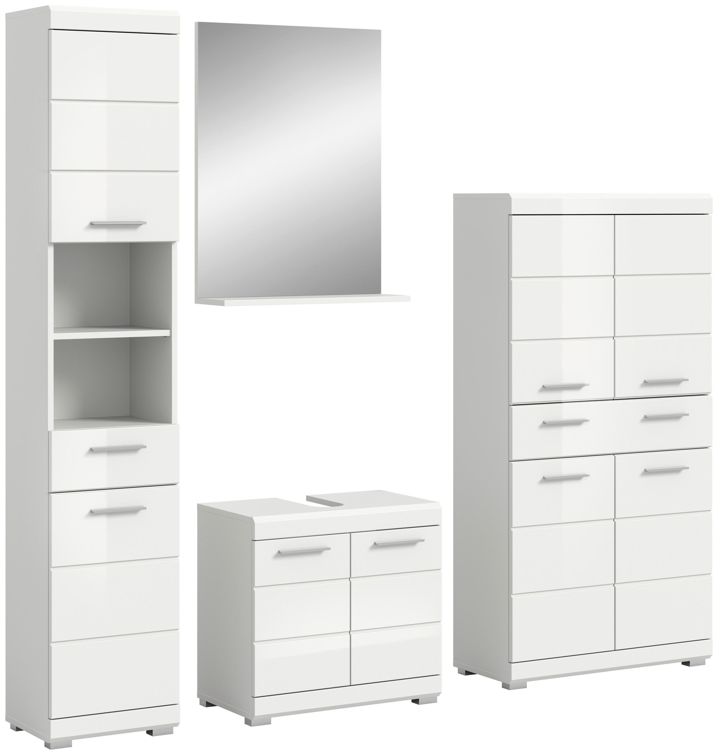 BADEZIMMER 4-teilig  in 171 cm  - Weiß Hochglanz/Silberfarben, MODERN, Glas/Holzwerkstoff (171cm) - MID.YOU
