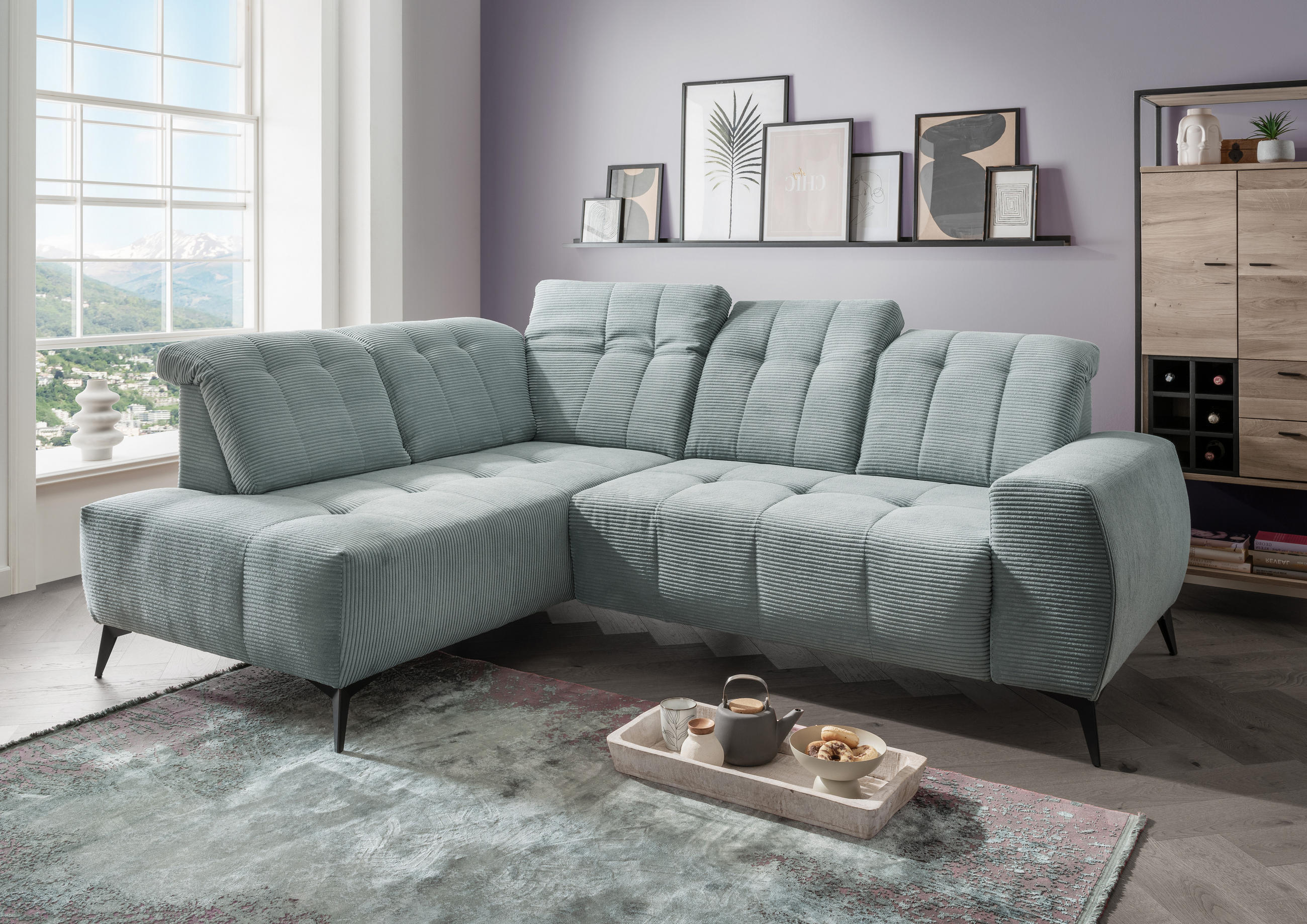 ECKSOFA in Cord Hellblau - Schwarz/Hellblau, Modern, Textil/Metall (200/261cm) - Livetastic