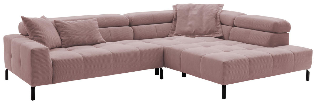 ECKSOFA in Feincord Altrosa  - Schwarz/Altrosa, Konventionell, Textil/Metall (311/219cm) - Hom`in