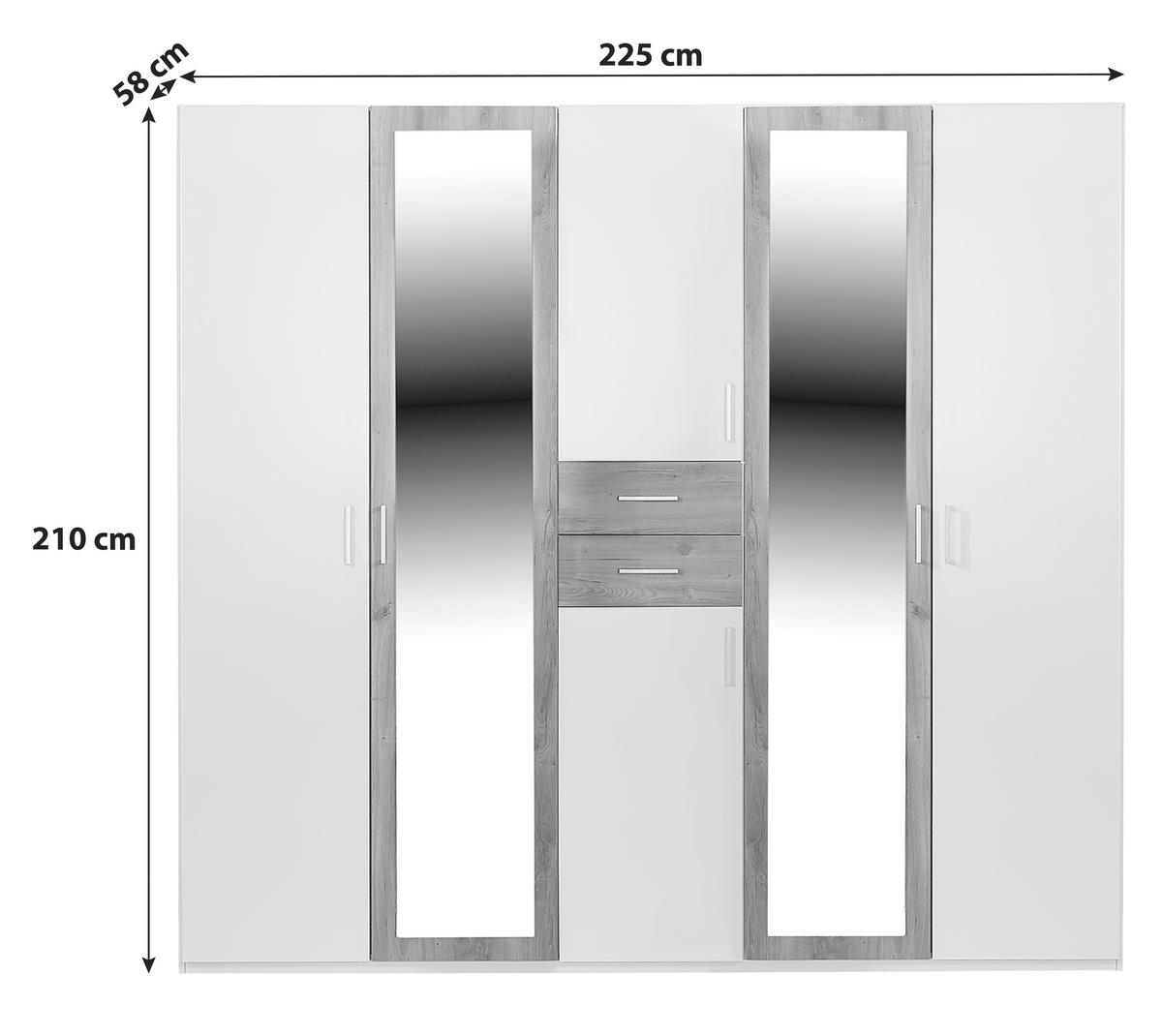 KLEIDERSCHRANK in Graphitfarben, Eichefarben  - Eichefarben/Alufarben, Konventionell, Holzwerkstoff/Kunststoff (225/210/58cm) - MID.YOU