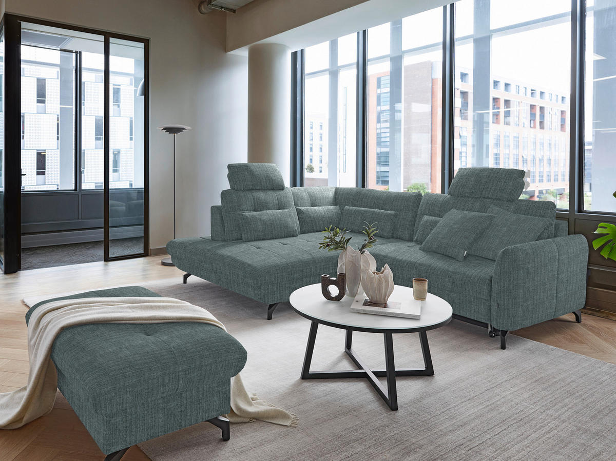 ECKSOFA in Flachgewebe, Leinenoptik Blau  - Blau/Schwarz, Design, Textil/Metall (208/247cm) - Xora