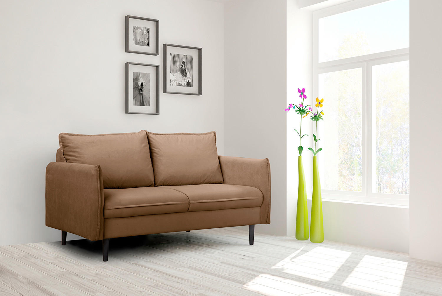 2-SITZER-SOFA JULI in Samt Dunkelbraun  - Dunkelbraun/Schwarz, Design, Holz/Textil (138/86/100cm) - P & B
