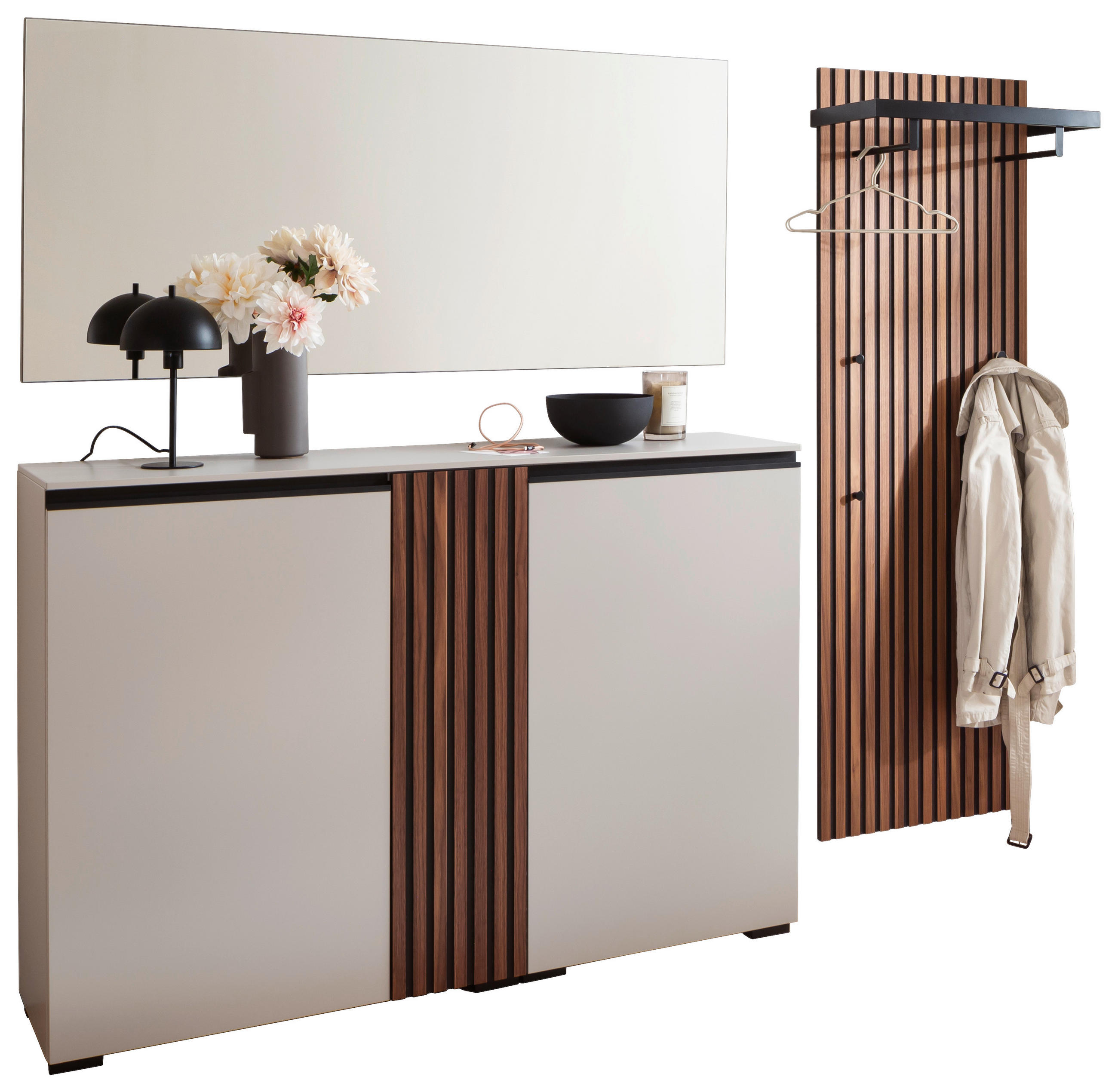 GARDEROBE 3-teilig in 225/200/38 cm - Nussbaumfarben/Grau, Design, Holz/Holzwerkstoff (225/200/38cm) - Moderano