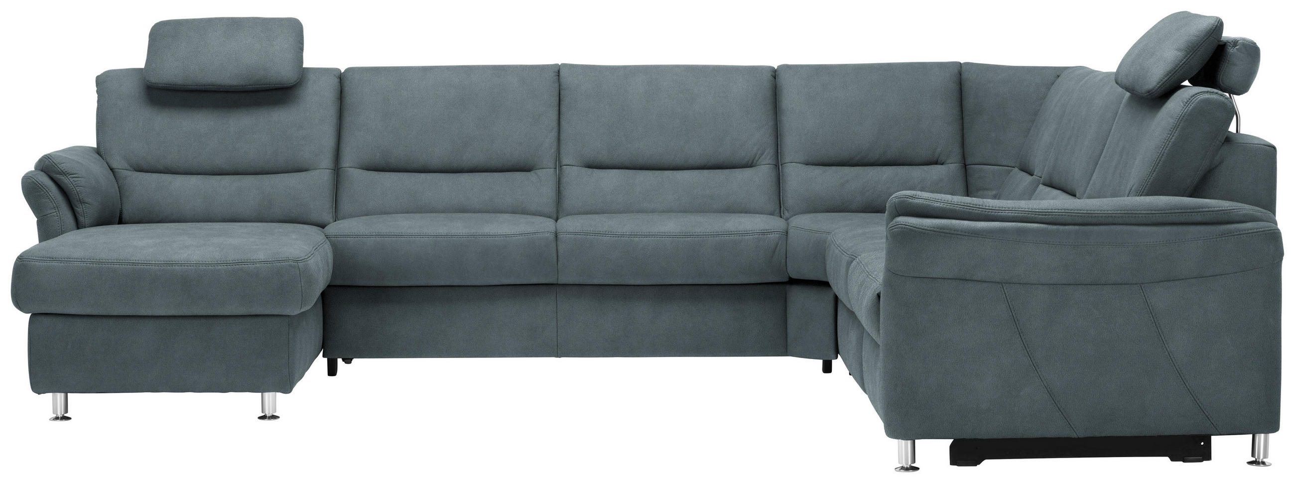 WOHNLANDSCHAFT Mikrofaser Blaugrau  - Blaugrau/Alufarben, Konventionell, Textil/Metall (173/330/262cm) - Beldomo System