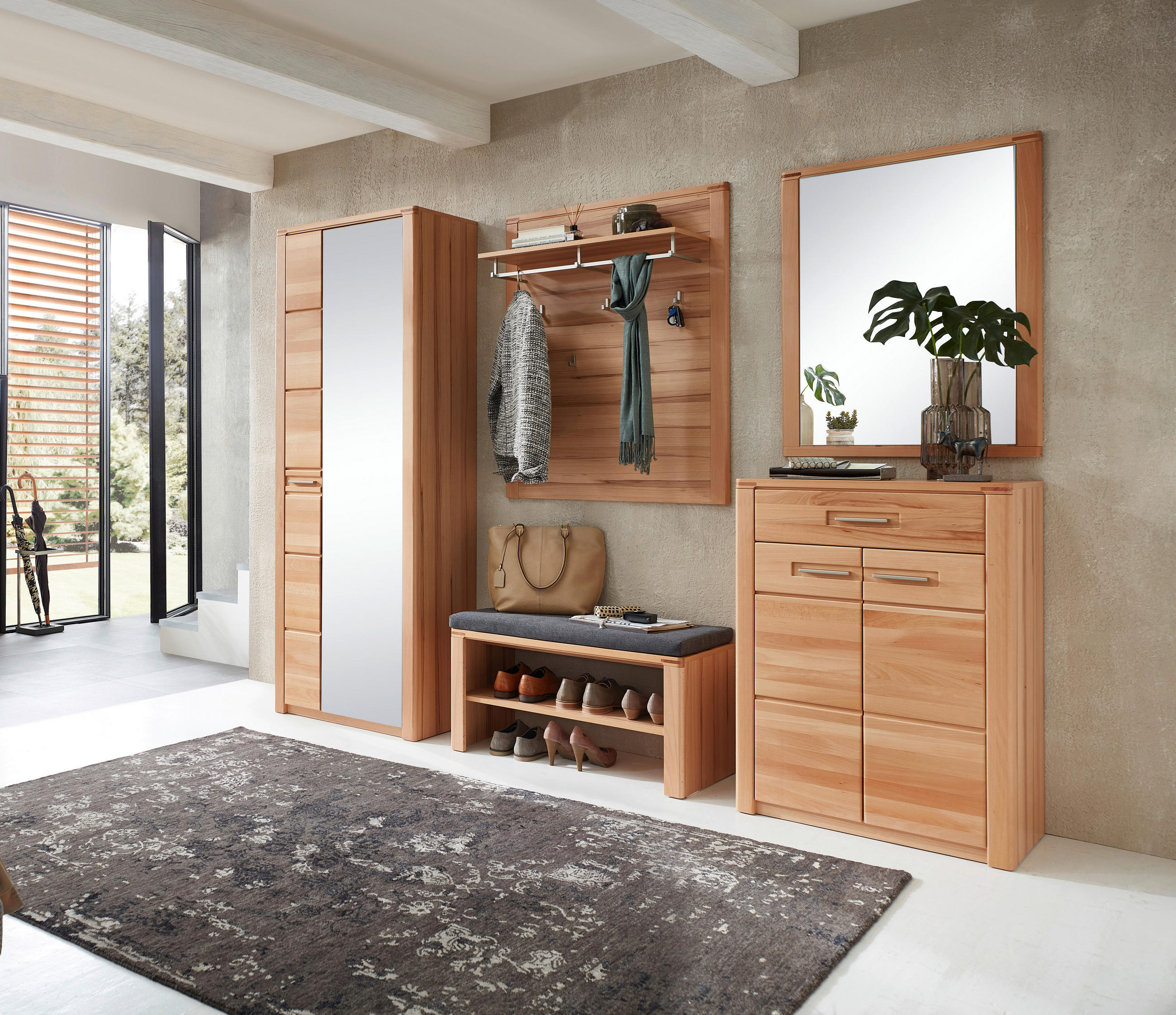 DULAP PENTRU HOL 74/201/40 cm  - culoare lemn fag/culoare inox, Natur, sticlă/metal (74/201/40cm) - Linea Natura