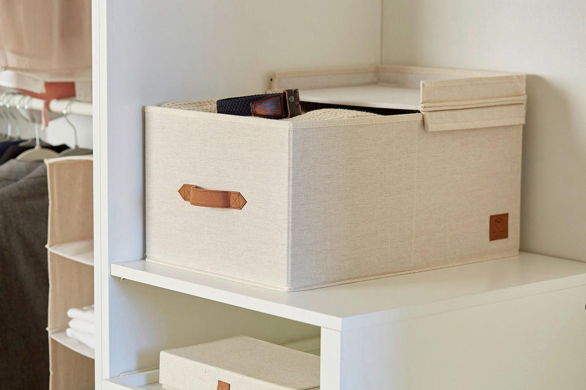 BOX MIT DECKEL Premium  - Beige, Basics, Textil (50/33/24cm) - Store It