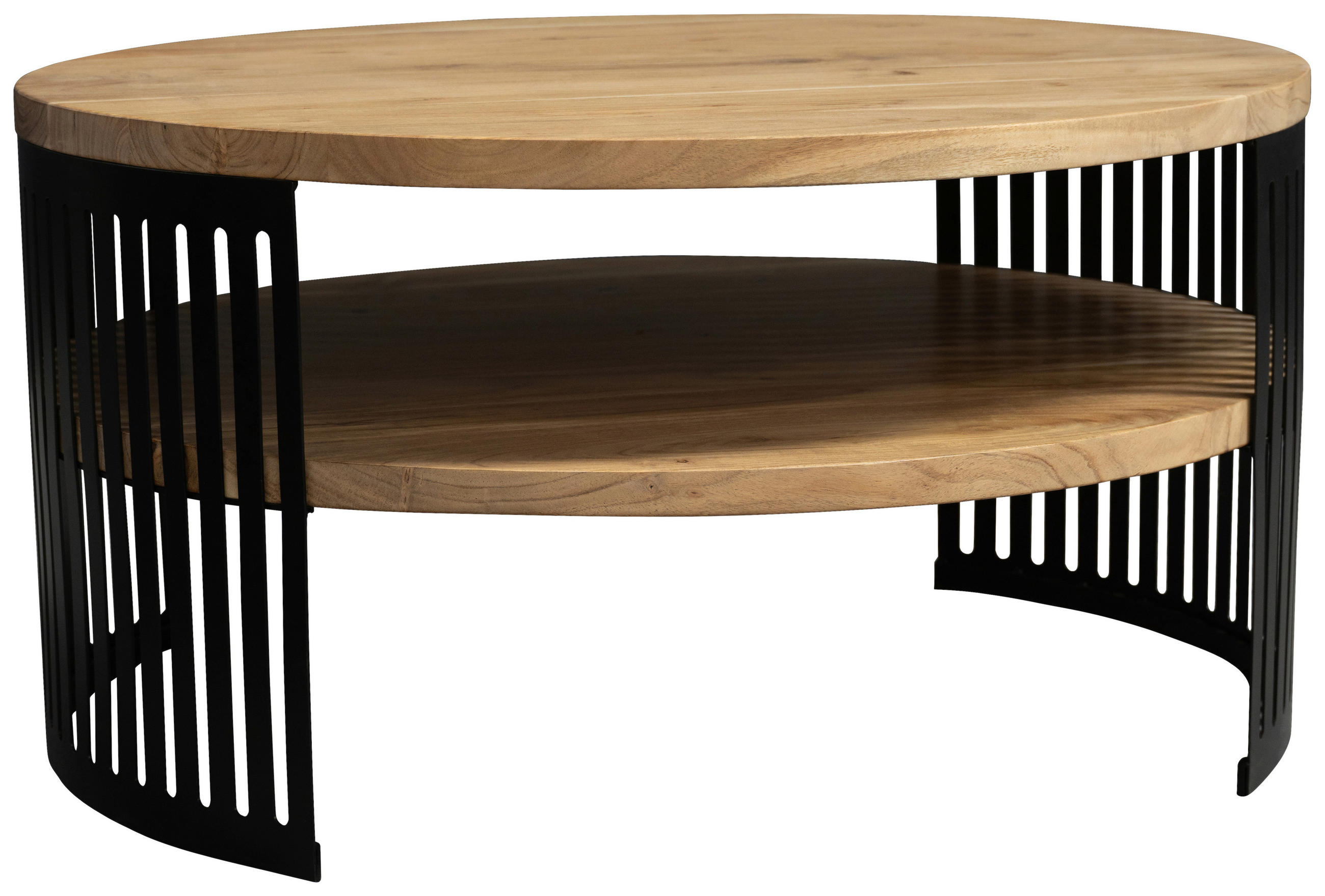 COUCHTISCH Akazie massiv 75/75/40 cm rund Schwarz, Akaziefarben  - Schwarz/Akaziefarben, Design, Holz/Metall (75/75/40cm) - Carryhome