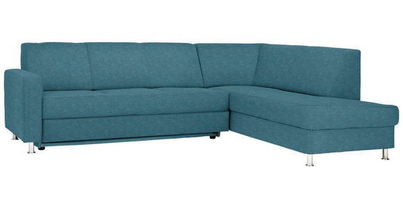 ECKSOFA  in Flachgewebe Blau  256/198 cm  - Chromfarben/Blau, Design, Textil/Metall (256/198cm) - Xora