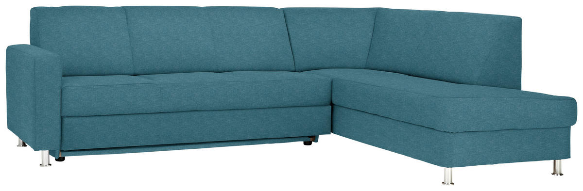 ECKSOFA in Flachgewebe Blau  - Chromfarben/Blau, Design, Textil/Metall (256/198cm) - Xora