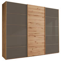 SCHWEBETÜRENSCHRANK in Dunkelbraun, Eiche Bianco  - Eiche Bianco/Dunkelbraun, Natur, Glas/Holz (250/236/67cm) - Linea Natura