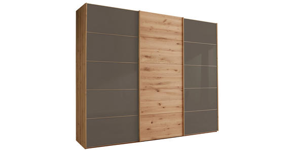 SCHWEBETÜRENSCHRANK 250/236/67 cm 3-türig  - Eiche Bianco/Dunkelbraun, Natur, Glas/Holz (250/236/67cm) - Linea Natura