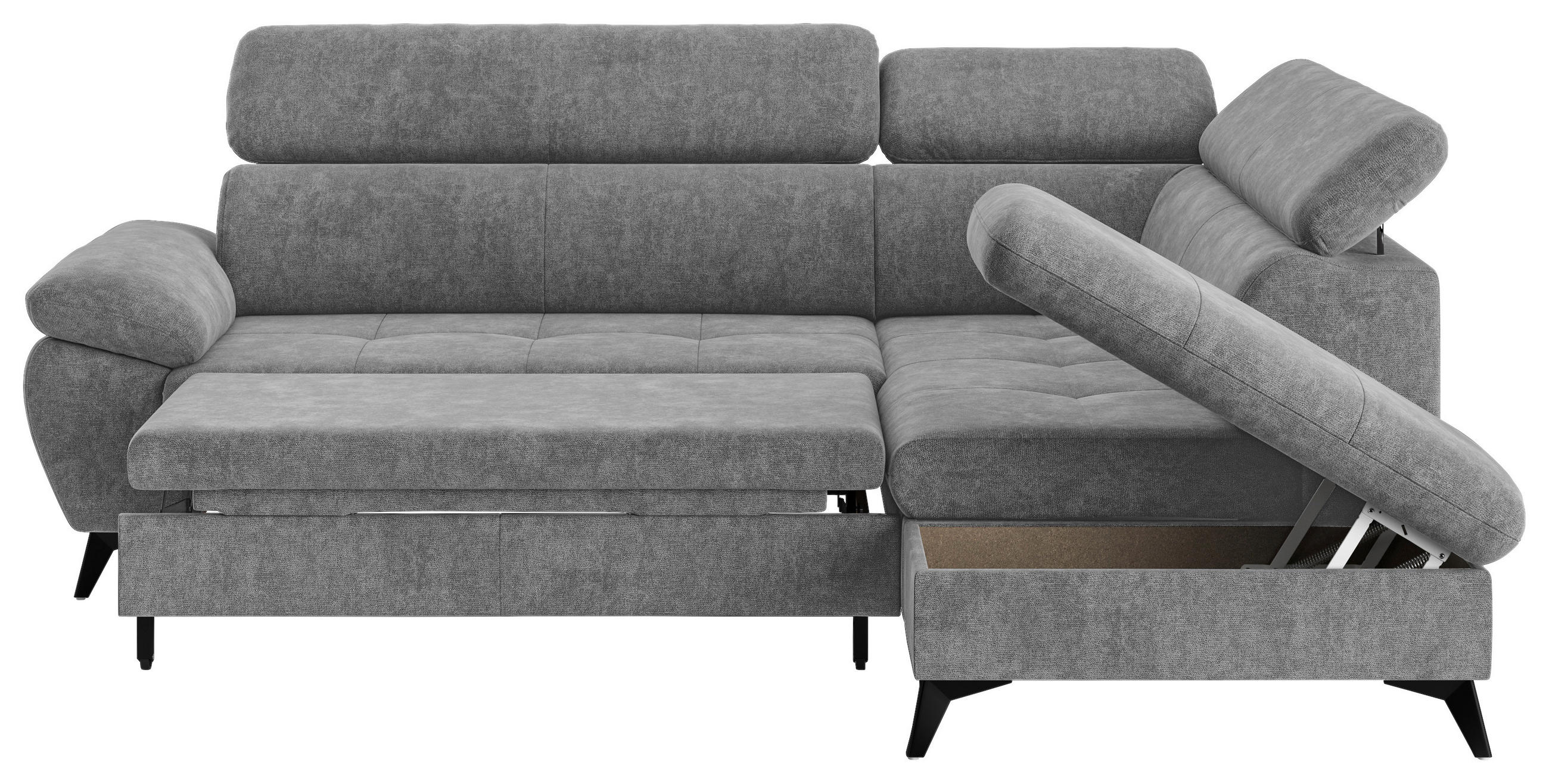 Thumbnail - Mid.you Ecksofa, Grau, Textil, 5-Sitzer, Ottomane rechts, L-Form, 265x207 cm, Typenauswahl, Stoffauswahl, seitenverkehrt...