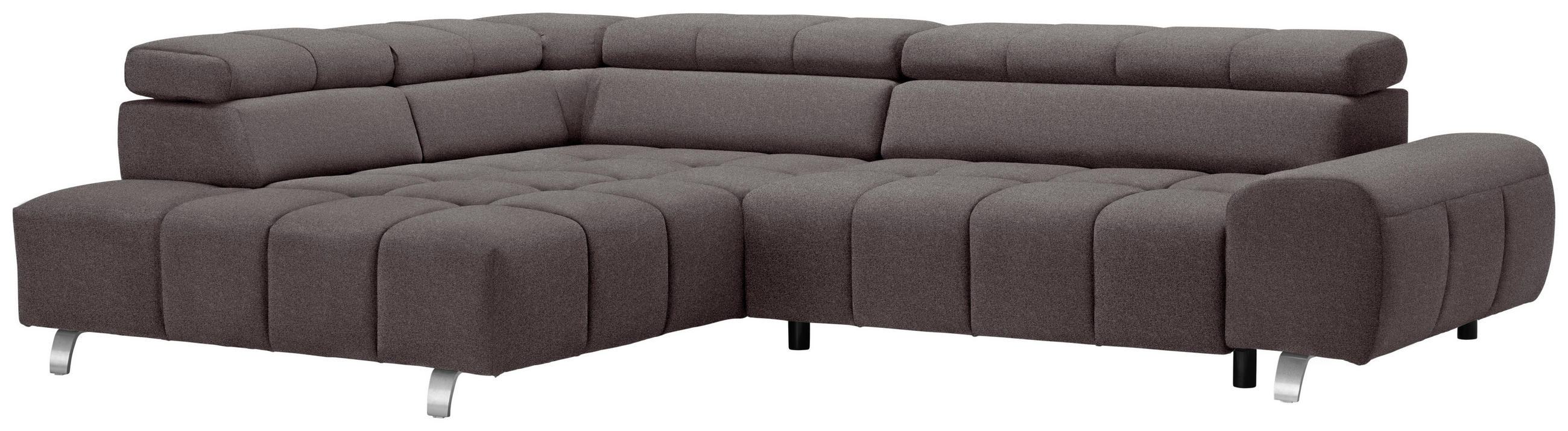 ECKSOFA Dunkelbraun Velours  - Dunkelgrau/Dunkelbraun, Design, Textil/Metall (201/295cm) - Hom`in