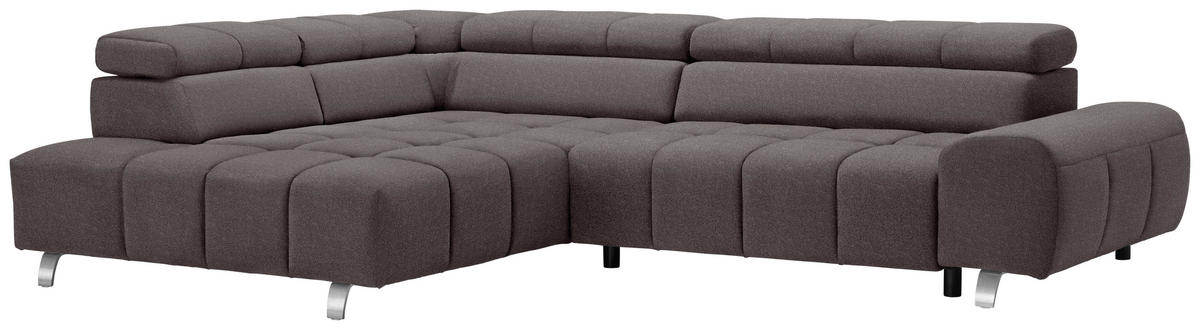 ECKSOFA Dunkelbraun Velours  - Dunkelgrau/Dunkelbraun, Design, Textil/Metall (201/295cm) - Hom`in