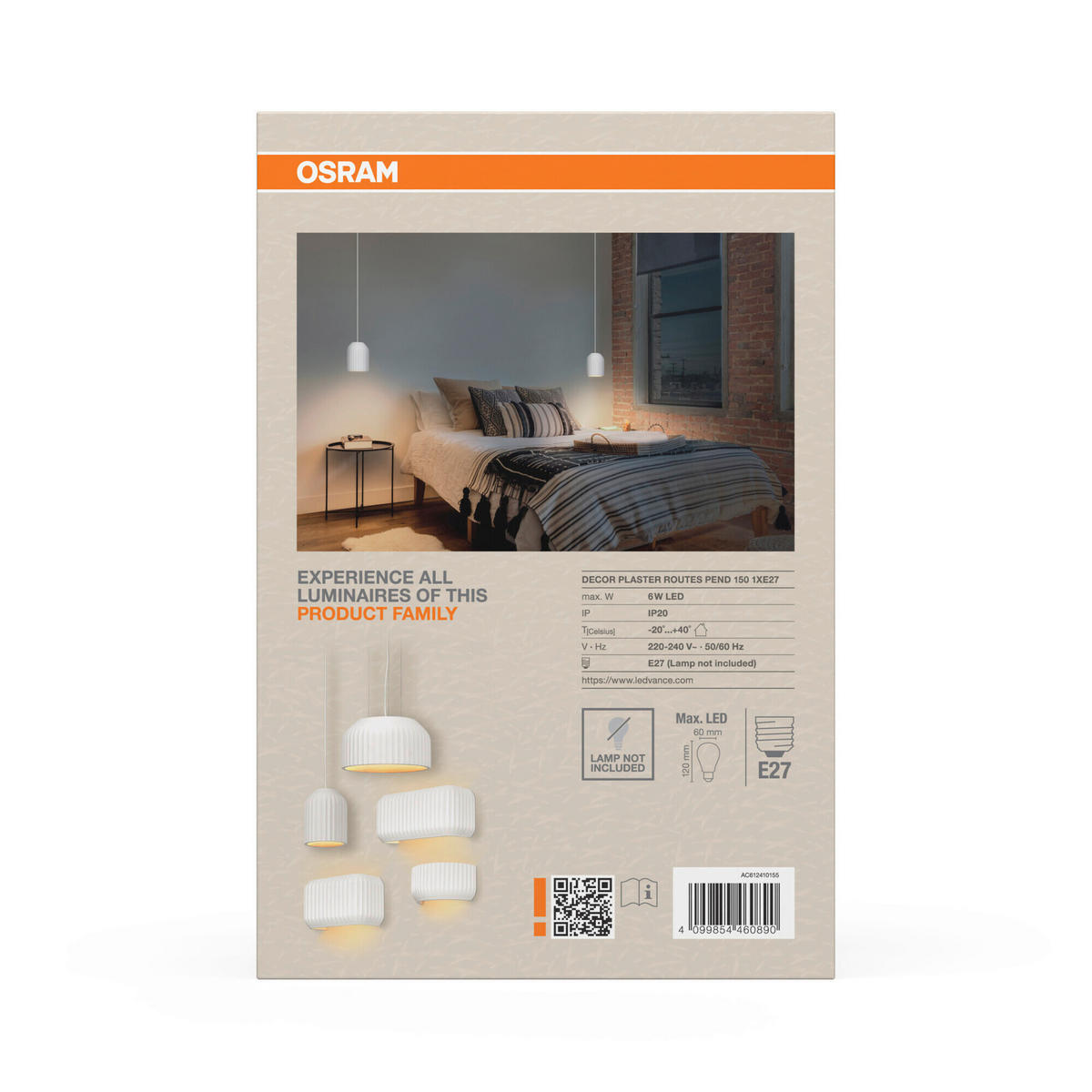 HÄNGELEUCHTE 15/120 cm  - Weiß, Basics, Stein (15/120cm) - Osram