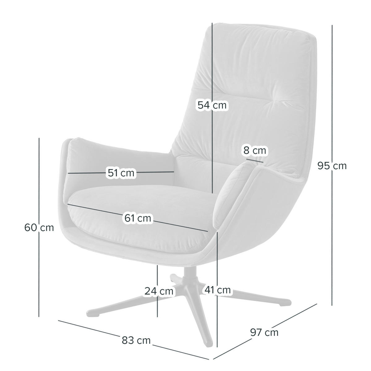 SESSEL in Samt Taupe  - Taupe/Schwarz, Design, Textil/Metall (83/94/97cm) - home24