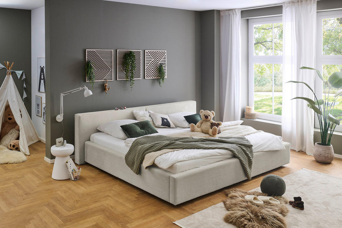 POLSTERBETT 240/200 cm,  in Beige, Lattenrost, Bettkasten,  - Beige, Basics, Holz/Textil (240/200cm) - Boxxx