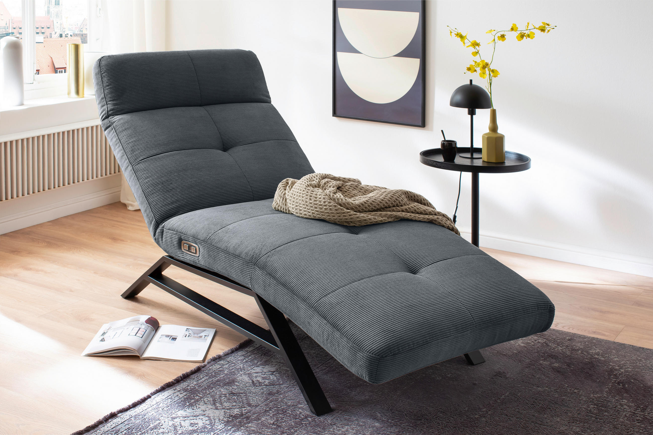 RELAXLIEGE Cord Anthrazit  - Anthrazit/Schwarz, Design, Textil/Metall (80/54-113/158-198cm) - Pure Home Lifestyle