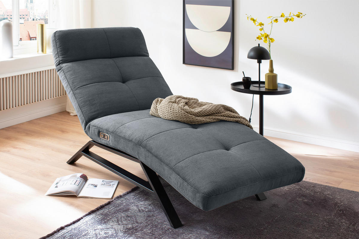 RELAXLIEGE in Cord Anthrazit  - Anthrazit/Schwarz, Design, Textil/Metall (80/54-113/158-198cm) - Pure Home Lifestyle