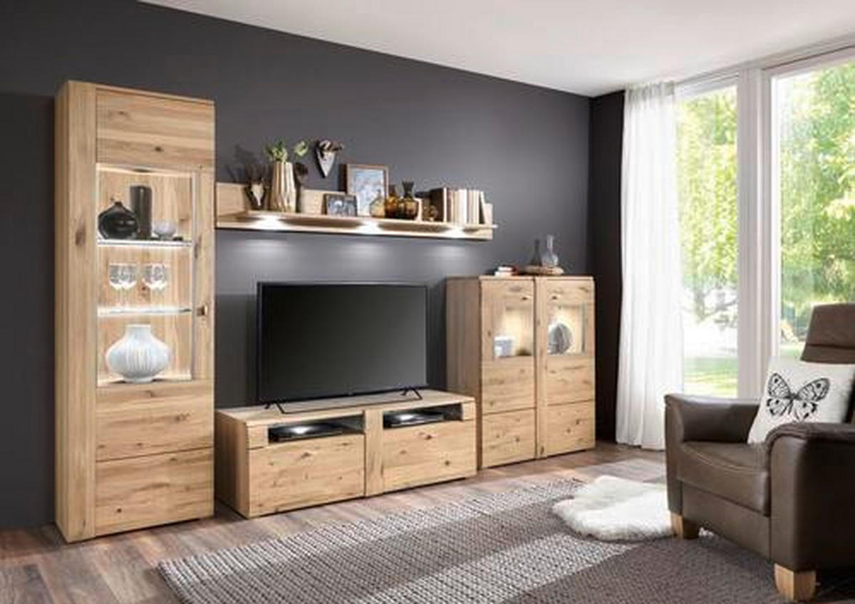 WOHNWAND  in Eichefarben, Schieferfarben 328/205/51 cm  - Schieferfarben/Eichefarben, Konventionell, Glas/Holz (328/205/51cm) - Voleo