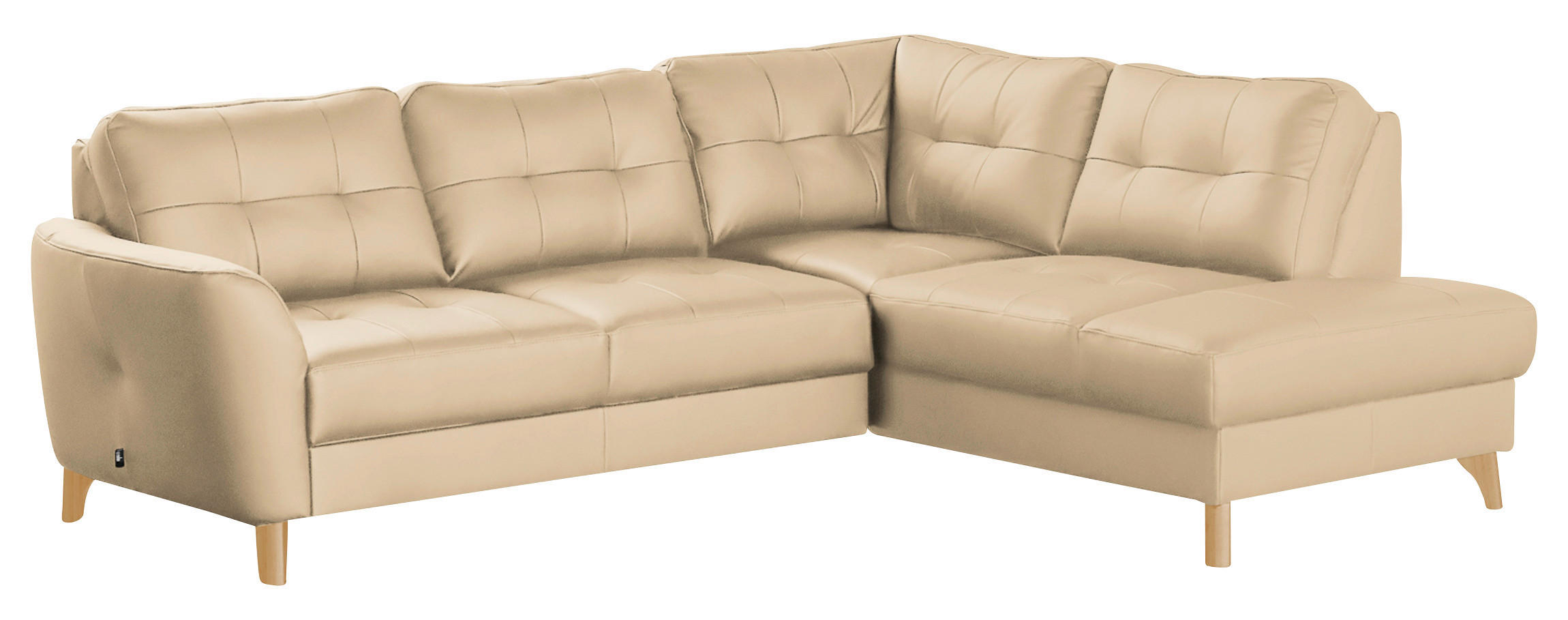 ECKSOFA in Lederlook Echtleder Beige  - Beige/Buchefarben, Design, Leder/Holz (236/190cm) - Livetastic