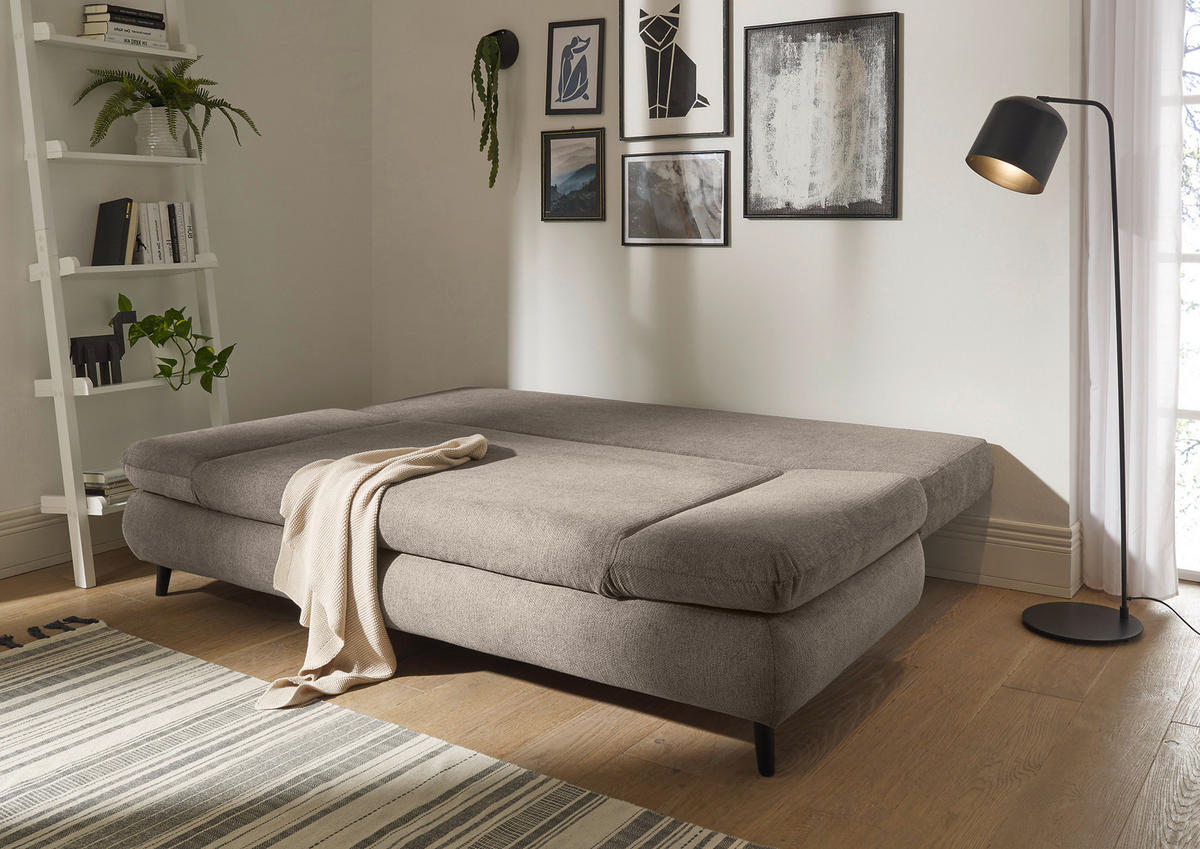 KANAPÉÁGY textil, faalapú anyag bézs  - bézs/fekete, Konventionell, műanyag/faalapú anyag (212/88/101cm) - MID.YOU