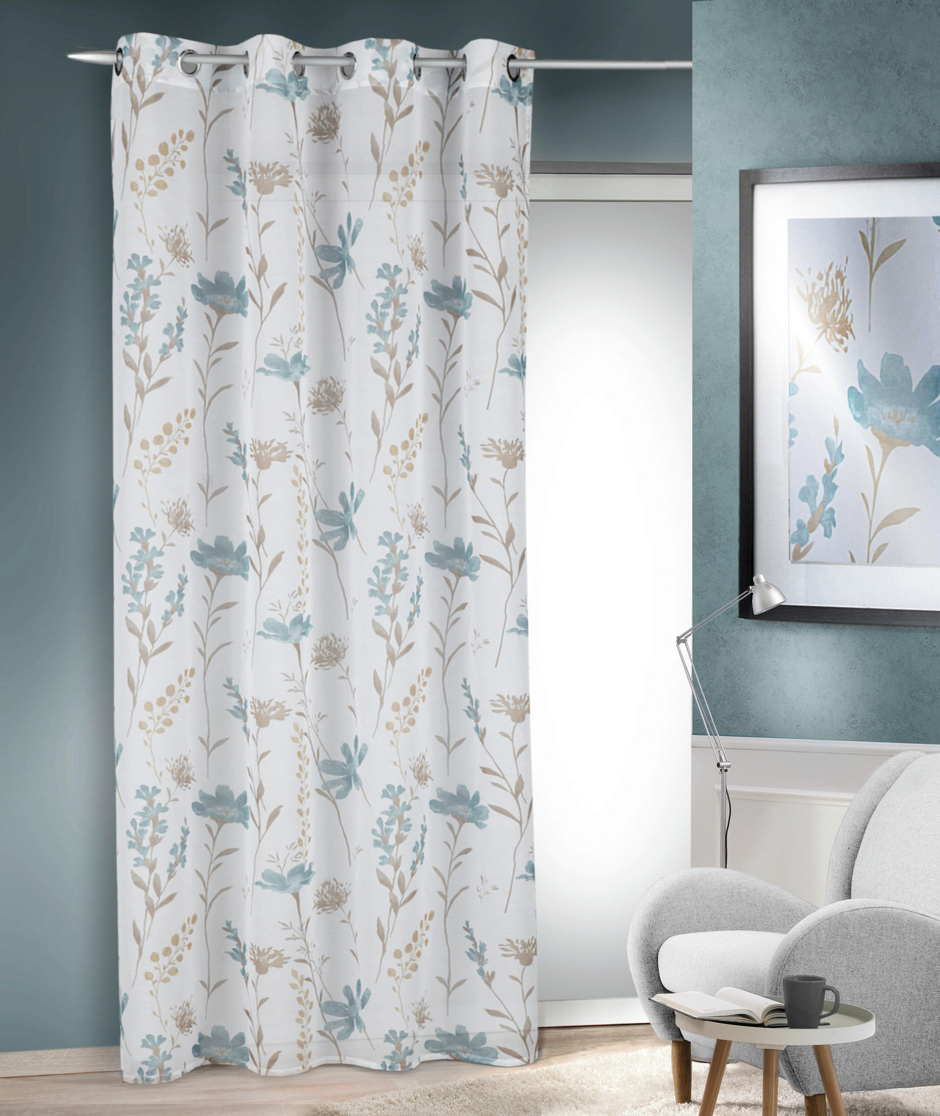 FERTIGVORHANG halbtransparent  - Hellbraun/Hellblau, Basics, Textil (135/245cm)