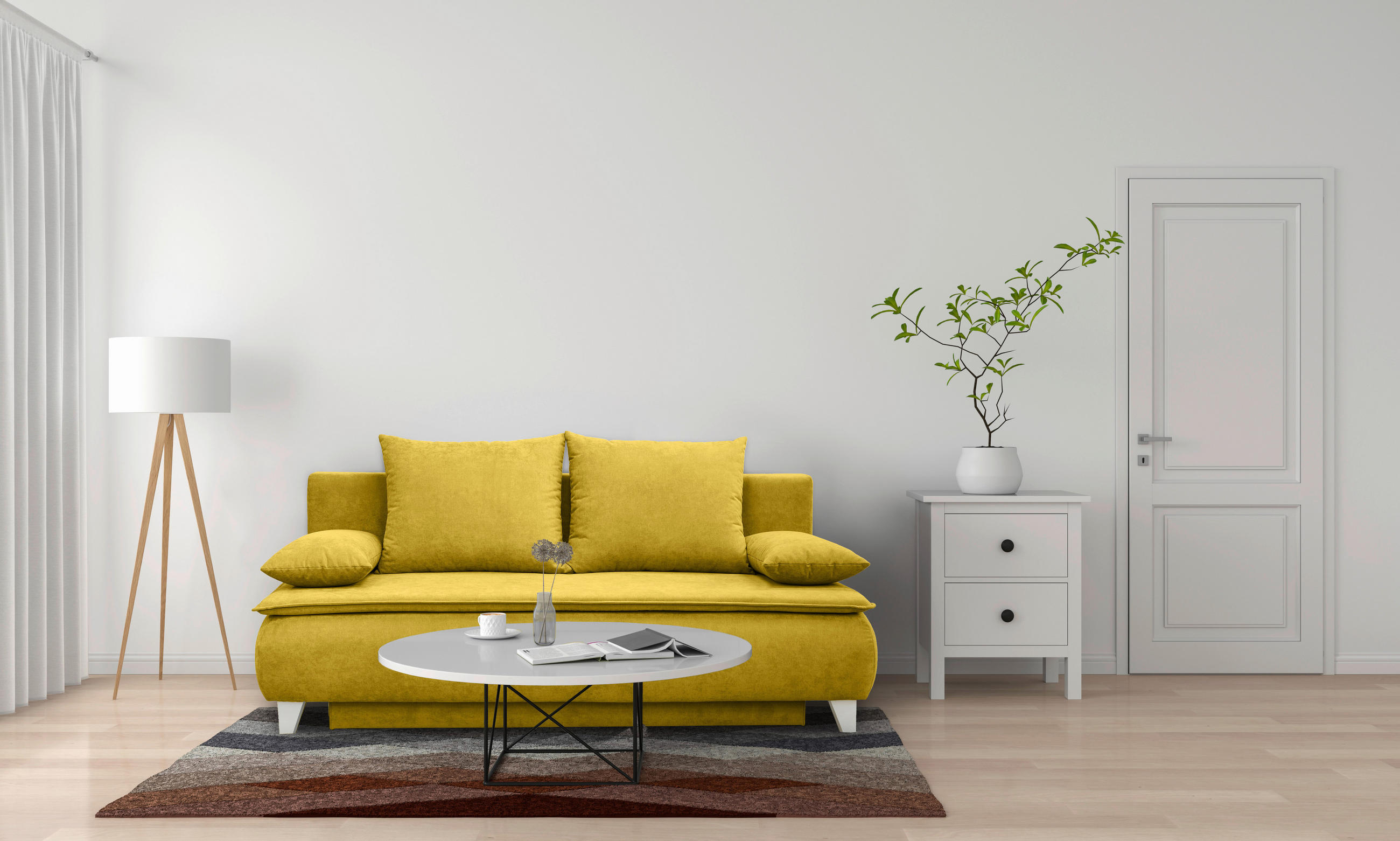 BOXSPRINGSOFA Flachgewebe Gelb  - Gelb/Silberfarben, MODERN, Holz/Textil (208/100/106cm) - MID.YOU