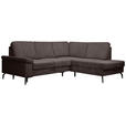 ECKSOFA Dunkelbraun Velours Bettkasten, Sitzvorzug  - Dunkelbraun/Schwarz, KONVENTIONELL, Textil/Metall (253/206cm) - Venda