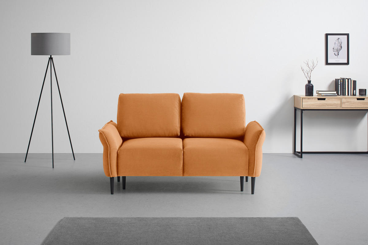 2-SITZER-SOFA Cord Orange  - Schwarz/Orange, Modern, Holz/Textil (150/85/92cm) - MID.YOU