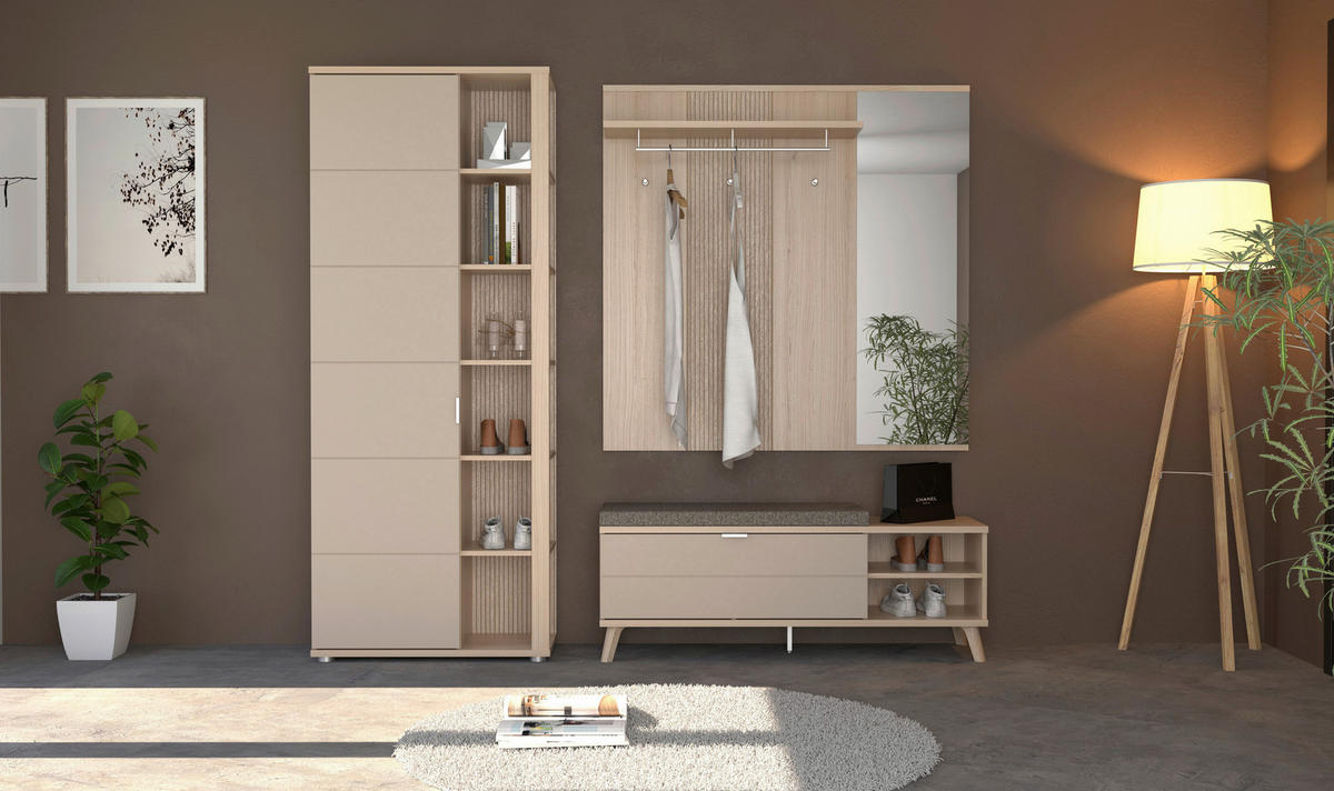 GARDEROBE 5-teilig  in 225/199/38 cm  - Kaschmir/Eichefarben, Design, Holzwerkstoff (225/199/38cm) - Stylife